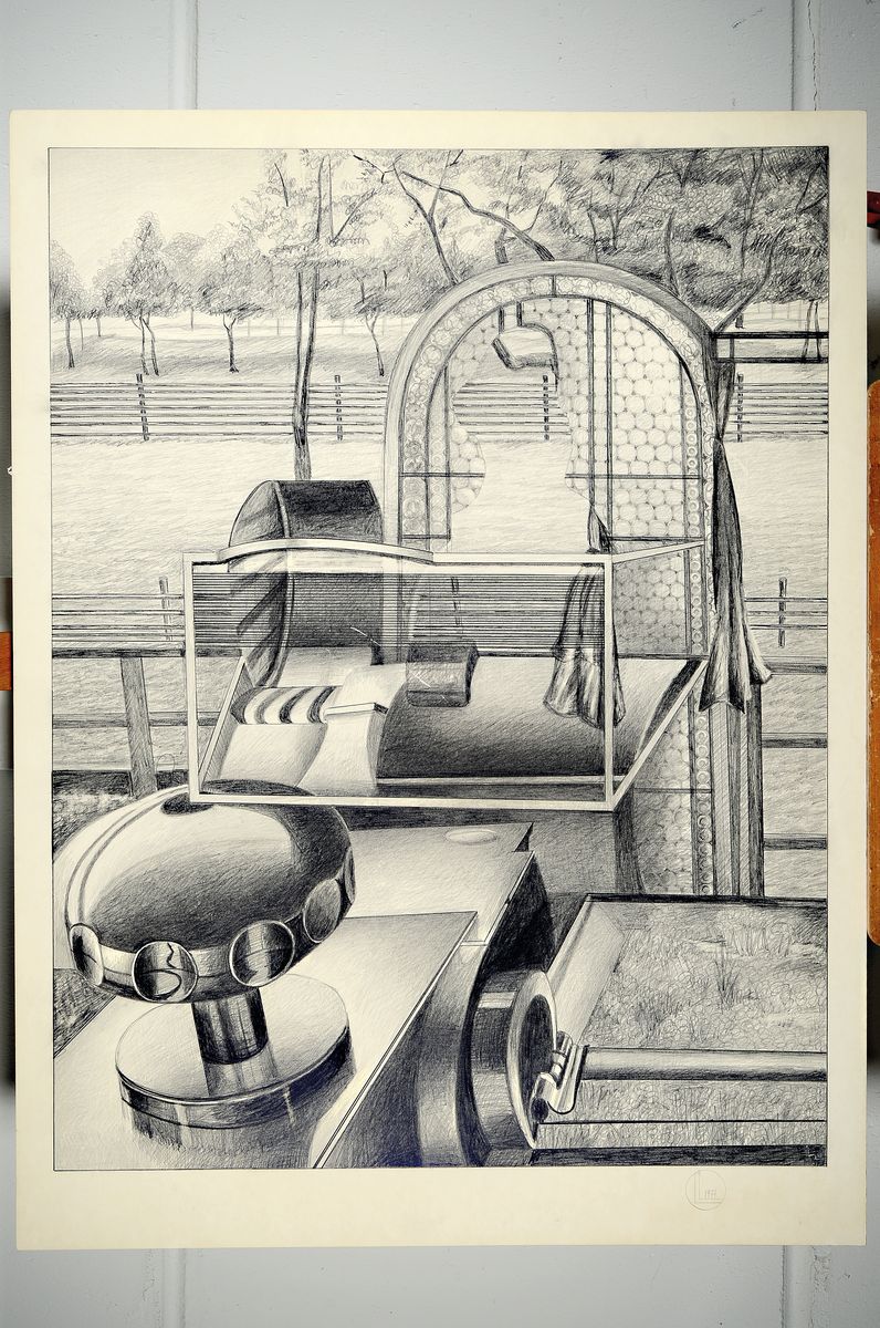 Detail m: Leo Labusch, geb. 1940 Polen - 2017 Mannheim, studierte an der Kunstakademie in Wroclaw/Breslau, hier 4 großformatige Zeichnungen aus den 70er ...