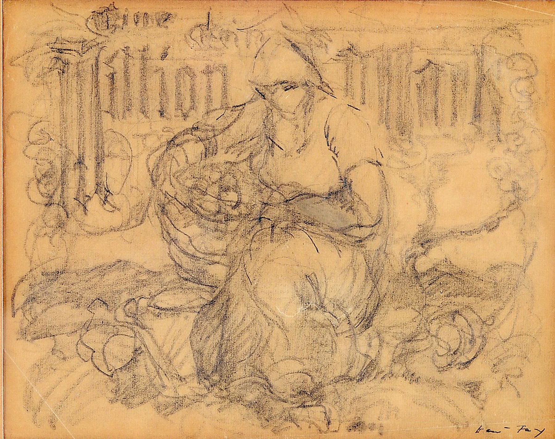 Detail a: Hanns Fay, 1888 Frankenthal - 1957 Neustadt, Skizzenblatt Million Mark, Bleistift auf Papier, l. besch., ca, 11.5 x 14.5 cm und "Die ...