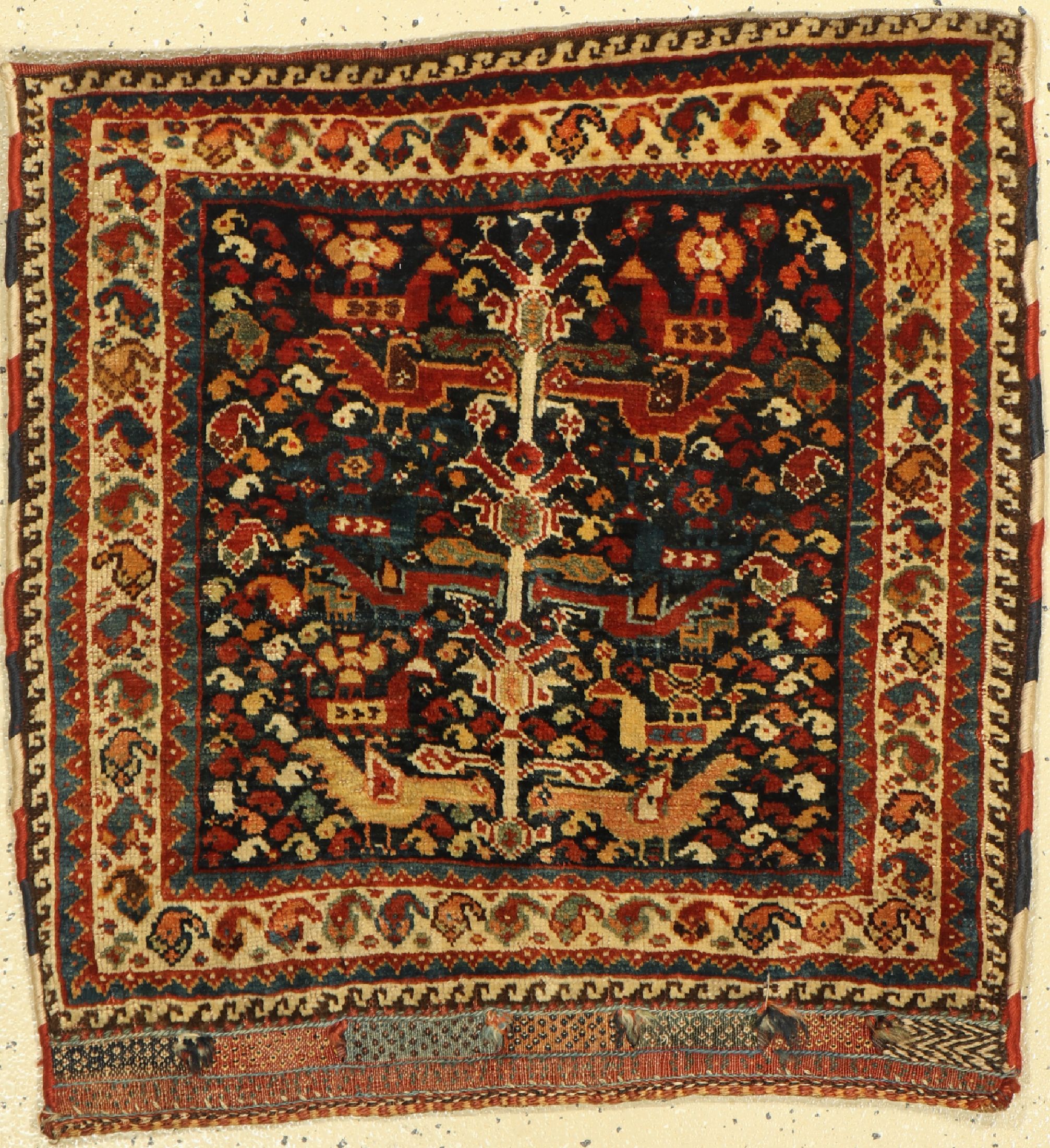 Khamseh Tasche(Chicken-typ), Persien, um 1900, Wolle auf Wolle, ca. 65 x 60 cm, EHZ:(Guter Zustand)