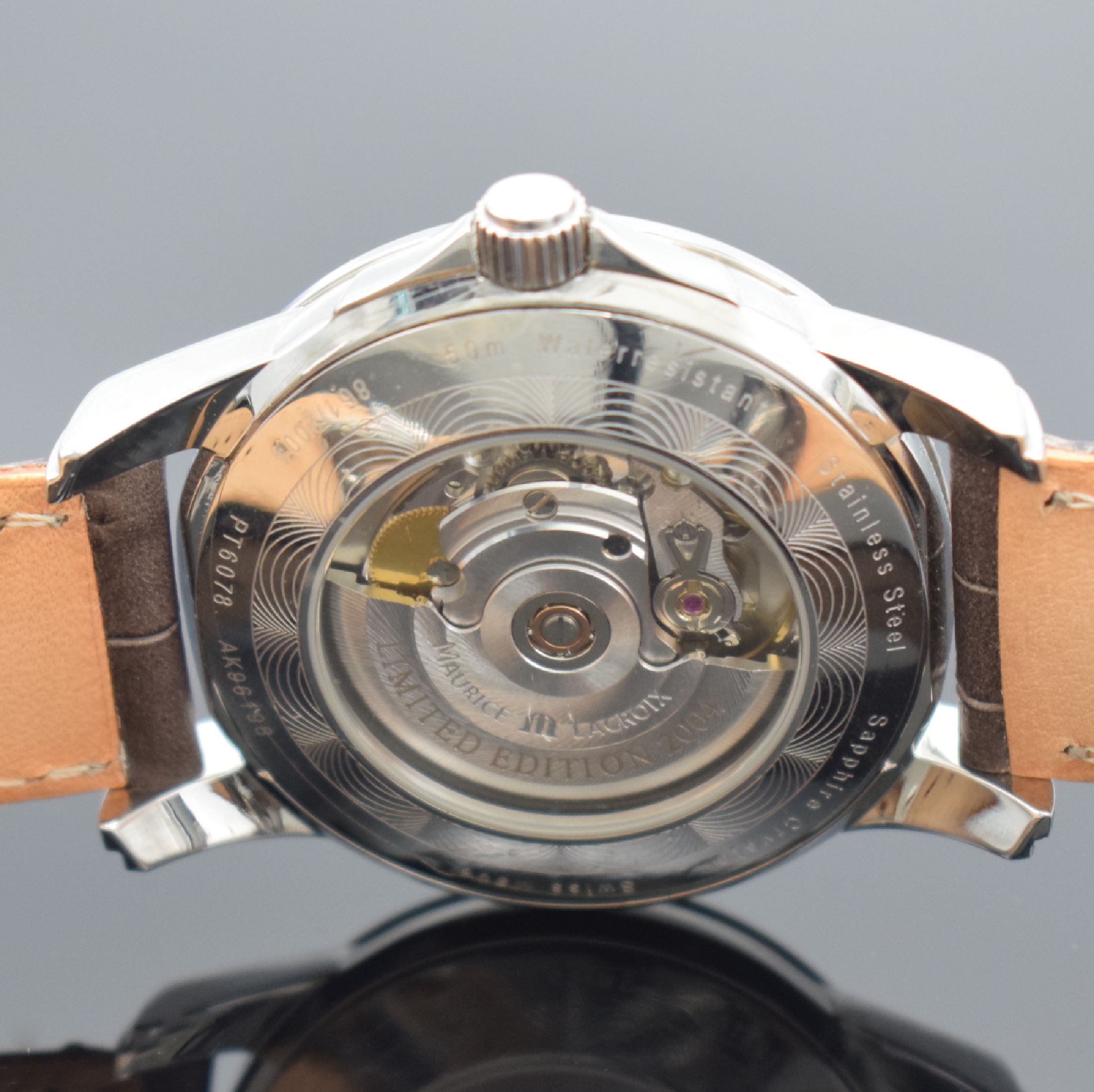 Detail d: MAURICE LACROIX Pontos Day Date limited Edition 2004 Herrenarmbanduhr in Stahl, Schweiz 2004, Automatik, Ref. PT6078, auf 2004 Stück limitiertes ...