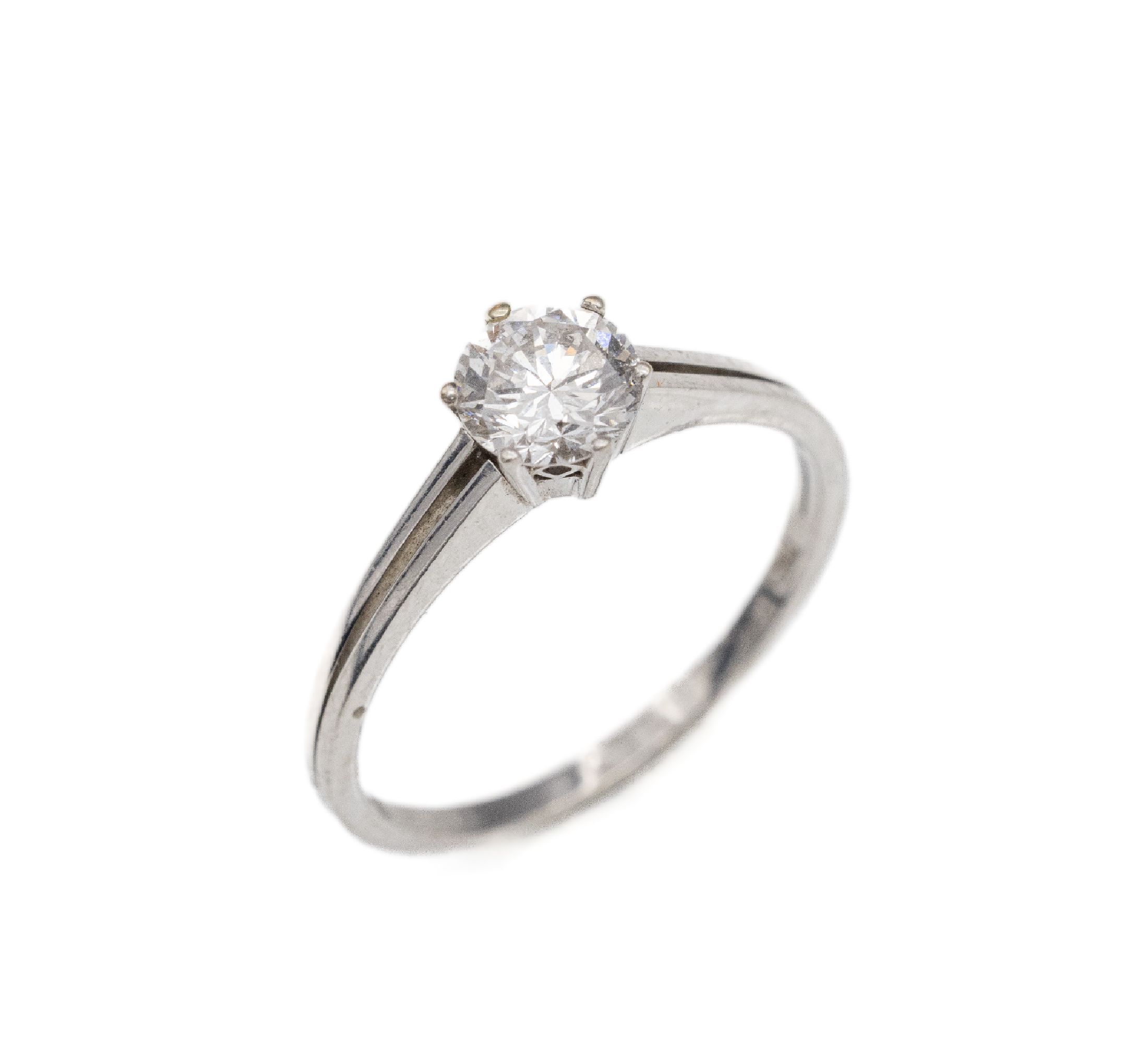 Detail b: 18 kt Gold Brillant-Ring, WG 750/000, Brillant-Solitär ca. 0.73 ct Weiß/si, RW 57