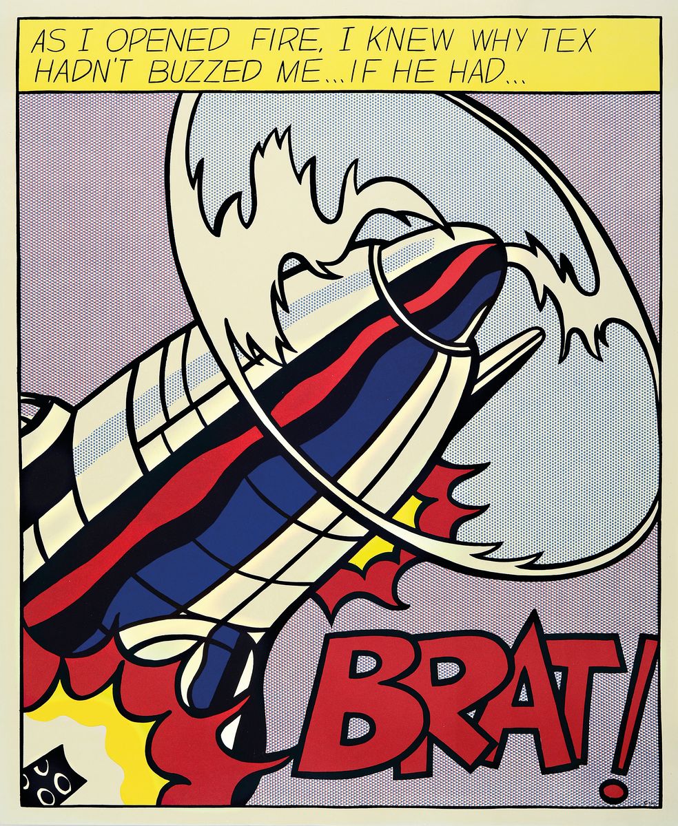 Detail a: Roy Lichtenstein, 1923-1997 New York, Triptychon "as I opened fire" (1964), drei Farboffsetdrucke, Hrsg. Stedelijk Museum Amsterdam 1964, ...