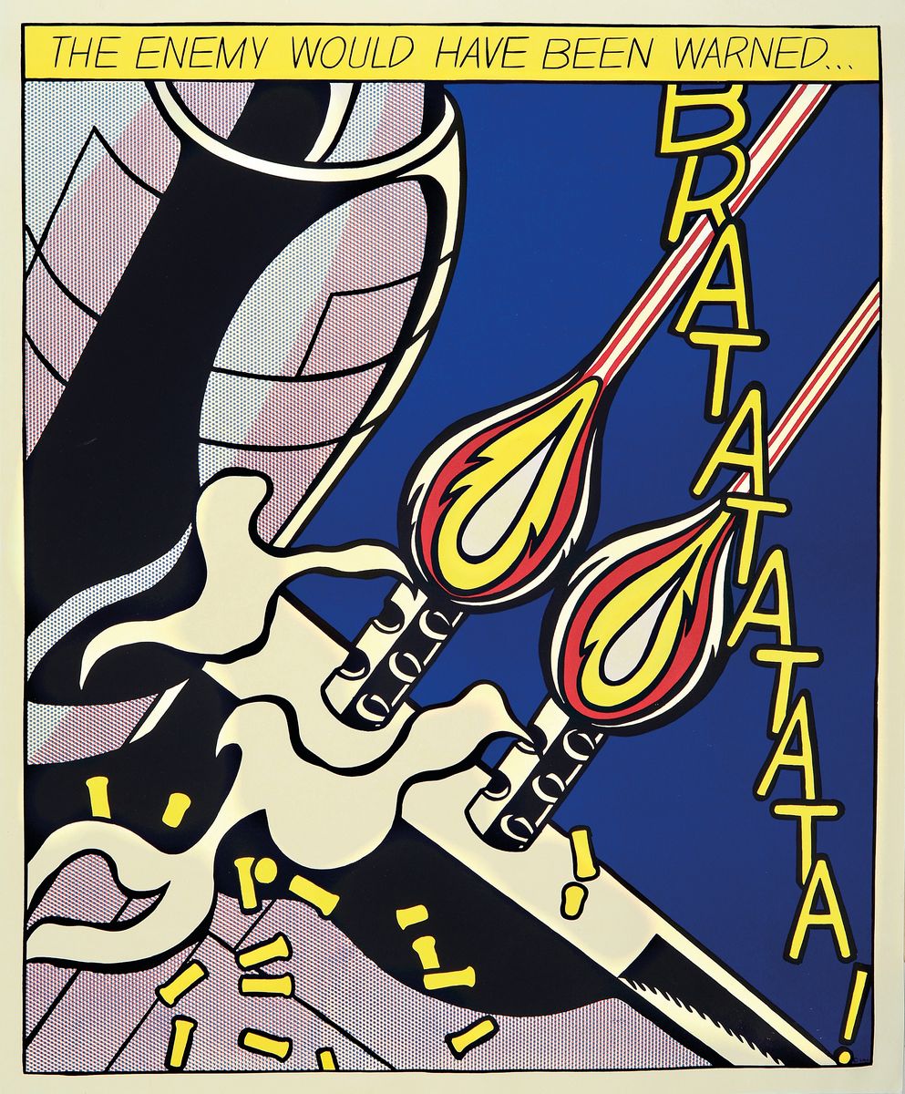 Detail b: Roy Lichtenstein, 1923-1997 New York, Triptychon "as I opened fire" (1964), drei Farboffsetdrucke, Hrsg. Stedelijk Museum Amsterdam 1964, ...