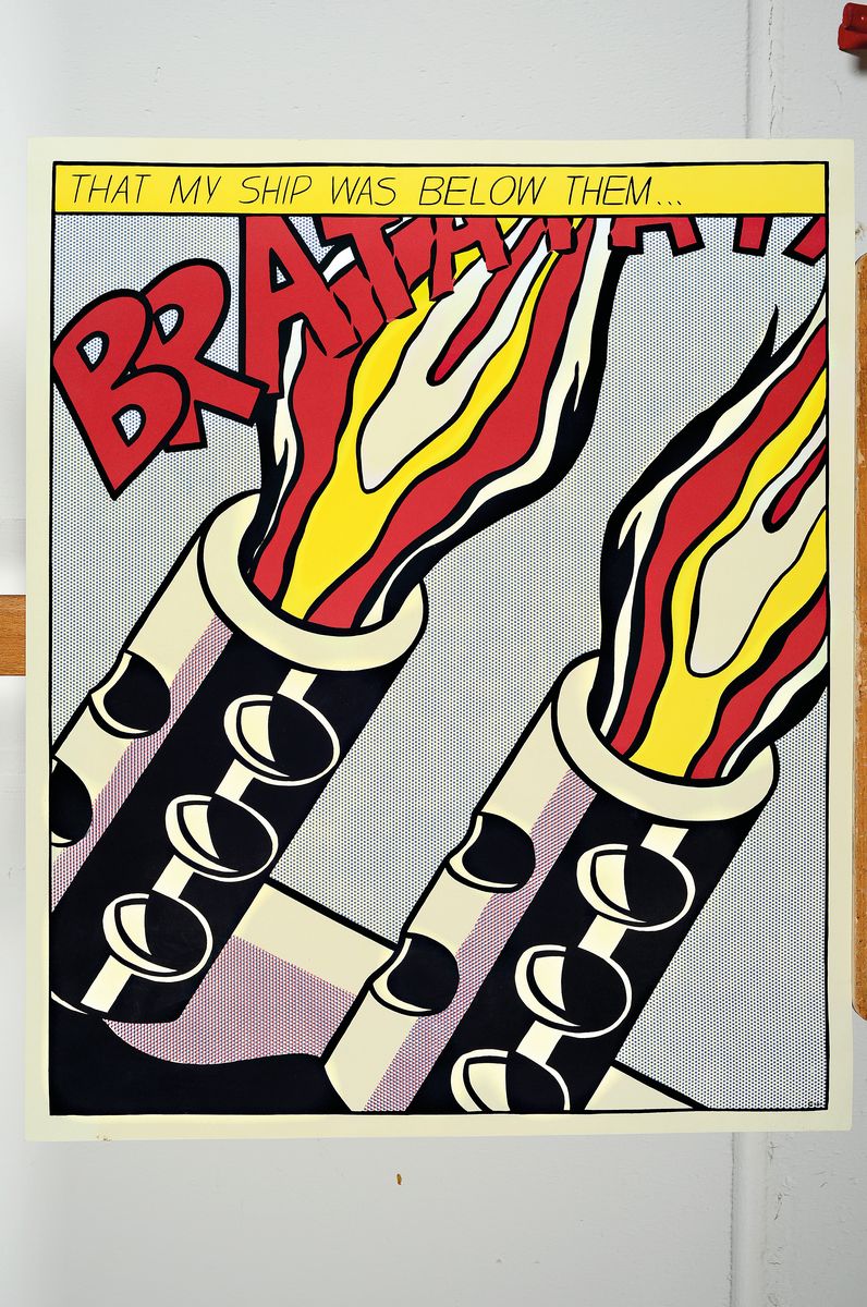 Detail k: Roy Lichtenstein, 1923-1997 New York, Triptychon "as I opened fire" (1964), drei Farboffsetdrucke, Hrsg. Stedelijk Museum Amsterdam 1964, ...
