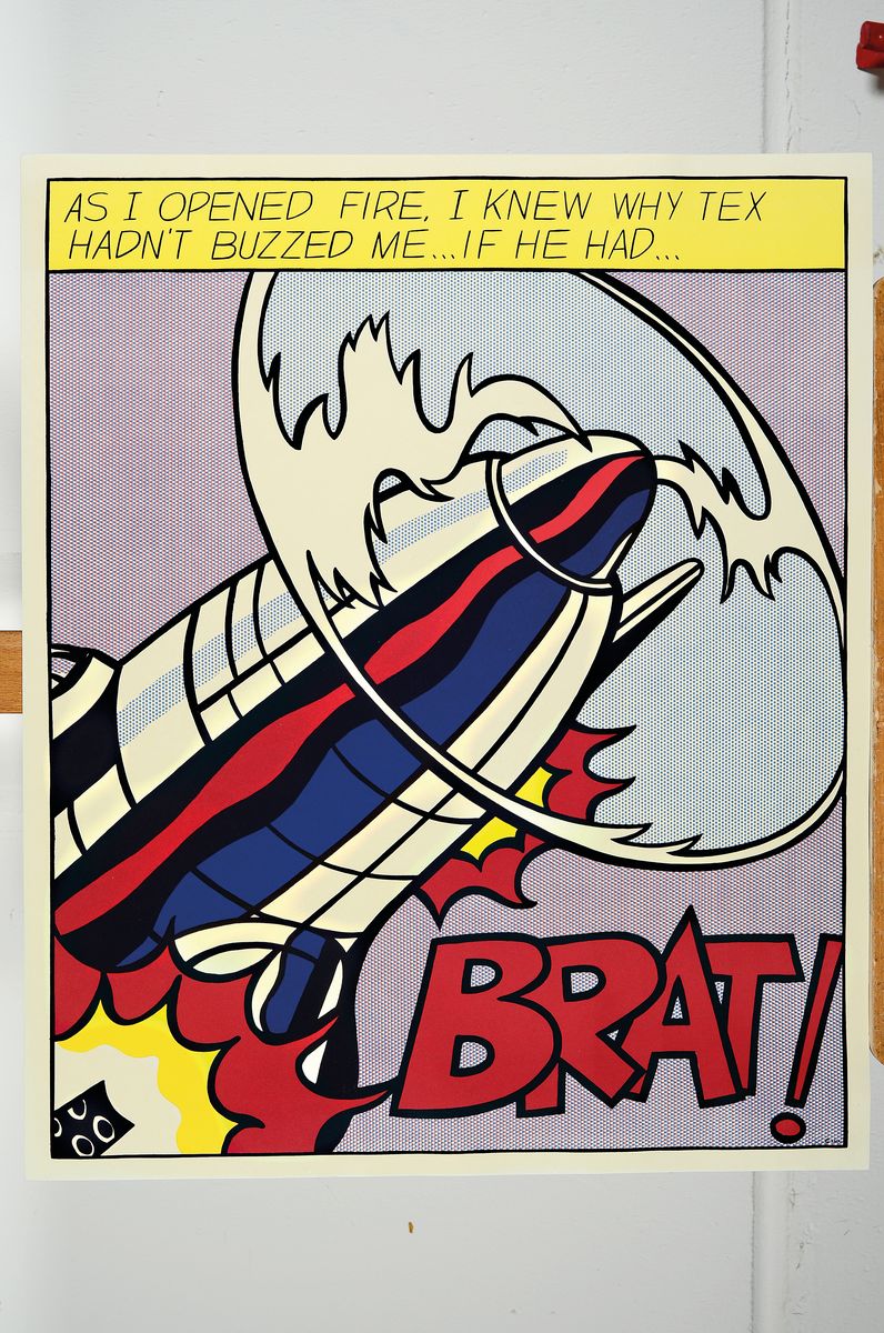Detail l: Roy Lichtenstein, 1923-1997 New York, Triptychon "as I opened fire" (1964), drei Farboffsetdrucke, Hrsg. Stedelijk Museum Amsterdam 1964, ...
