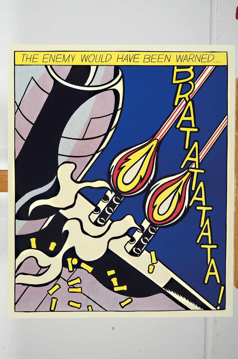 Detail m: Roy Lichtenstein, 1923-1997 New York, Triptychon "as I opened fire" (1964), drei Farboffsetdrucke, Hrsg. Stedelijk Museum Amsterdam 1964, ...