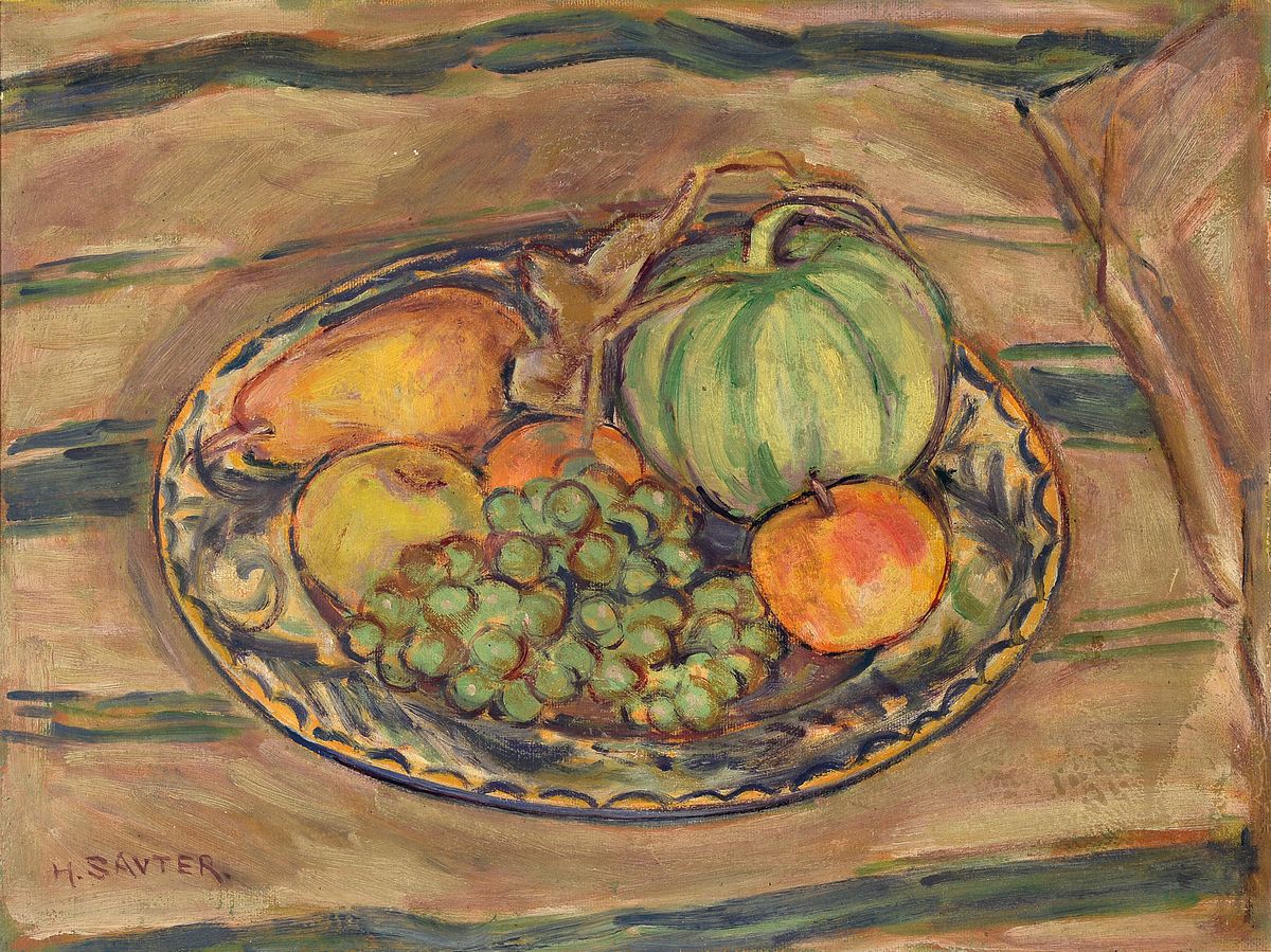 Hermann Sauter, 1891 Germersheim-1981 Landau, Stillleben mit Früchten, Öl/Malkarton, li. u. signiert, ca. 38.5 x 50 cm