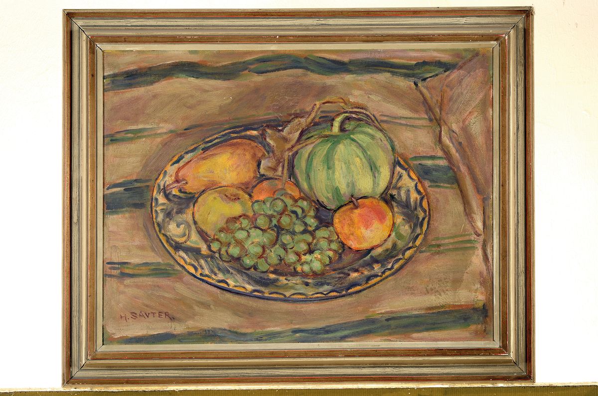 Detail k: Hermann Sauter, 1891 Germersheim-1981 Landau, Stillleben mit Früchten, Öl/Malkarton, li. u. signiert, ca. 38.5 x 50 cm