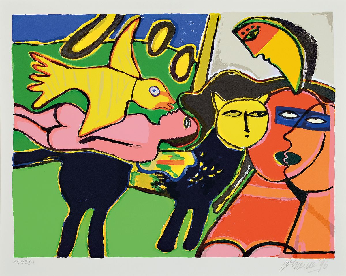 Corneille, 1922 Lüttich-2010 Auvers-sur-Oise , Studium an der Rijksakademie Amsterdam, Mitbegründer der Gruppe CobrA, hier: roter Aktmit gelbem ...