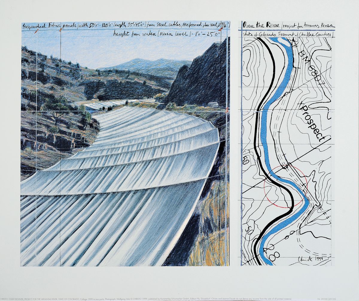 Christo, 1935 Gabrovo-2020 New York City, "Over the River, Project for Arkansas River", Collage 1999, Hrsg. Kunstverlag Schumacher, Edition ...