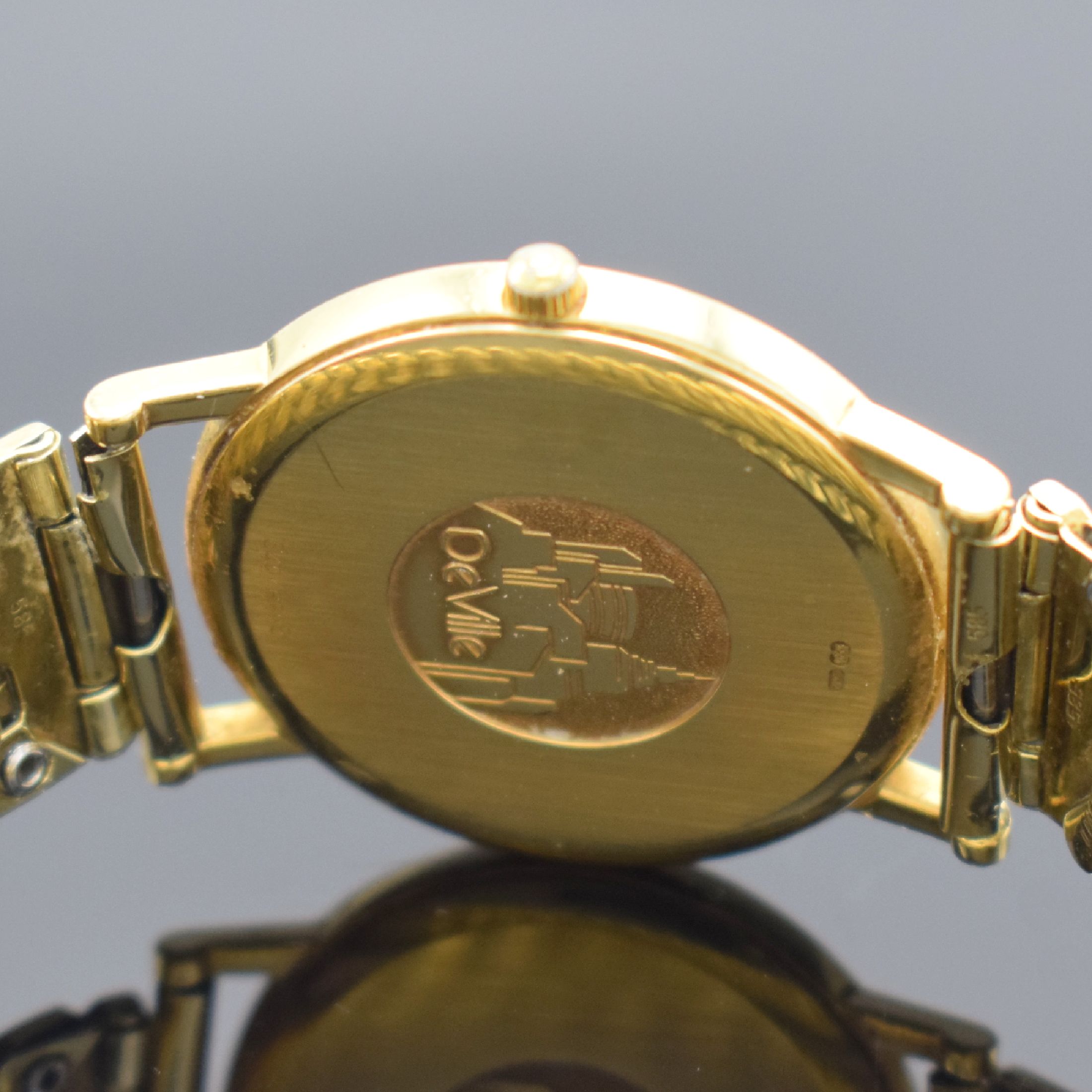 Detail c: OMEGA De Ville Herrenarmbanduhr in GG 750/000, Schweiz verk. lt. beil. Garantiekarte 04/1994, quarz, Boden aufgedr., neutr. Flexband in GG 585/000, ...