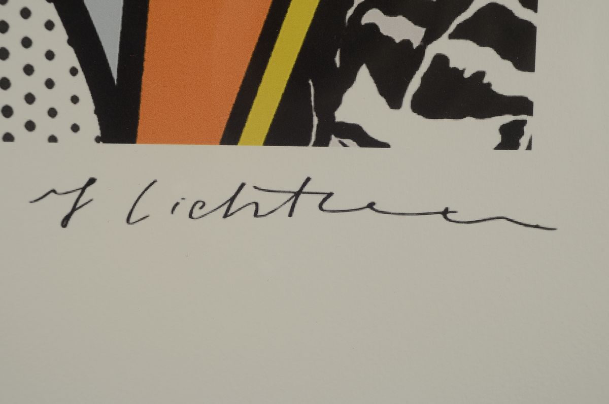 Detail a: Nach Roy Lichtenstein, 1923-1997 New York, ohne Titel, Halbakt beim Ankleiden, Farboffset auf Arches, im Druck signiert, Ed. 78/199, Galerierahmen ...