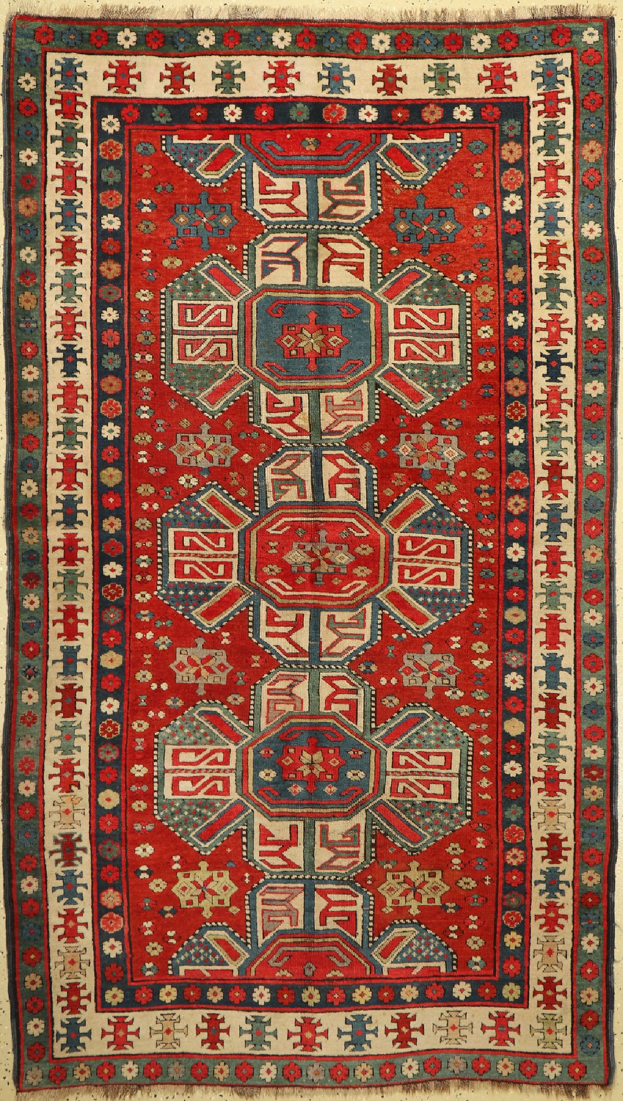 Tier-Göl Kazak, Kaukasus, um 1900, Wolle auf Wolle, ca. 222 x 127 cm, EHZ:(Guter Zustand)