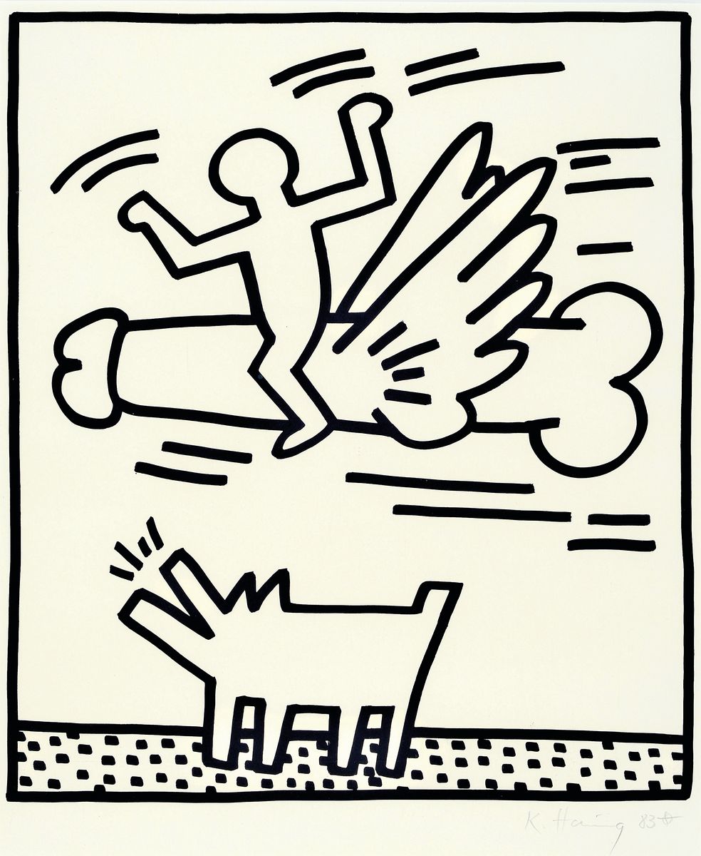 Keith Haring, 1958 Reading,PA - 1990 New York City, Lithographie, Flying Cock, aus der Lucio Amelio Suite (1983), rechts unten signiert u. datiert ...