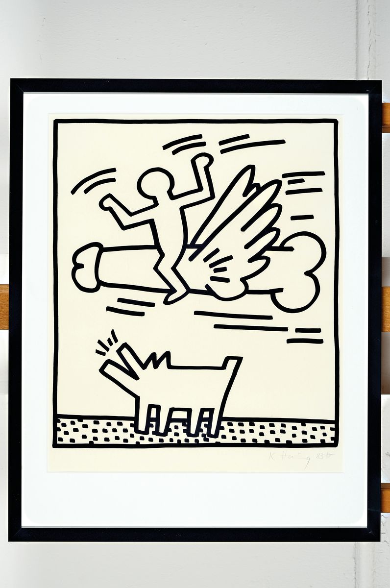 Detail k: Keith Haring, 1958 Reading,PA - 1990 New York City, Lithographie, Flying Cock, aus der Lucio Amelio Suite (1983), rechts unten signiert u. datiert ...
