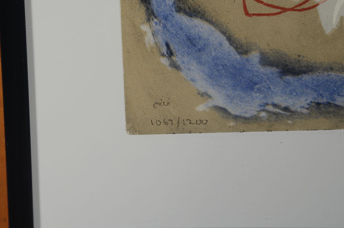 Detail a: Joan Miro, 1893 Barcelona - 1983 Palma, ohneTitel, Farblithographie, im Druck signiert, händisch nummeriert, Ed. 1067/1200, unter Glasgerahmt, 31x41 ...
