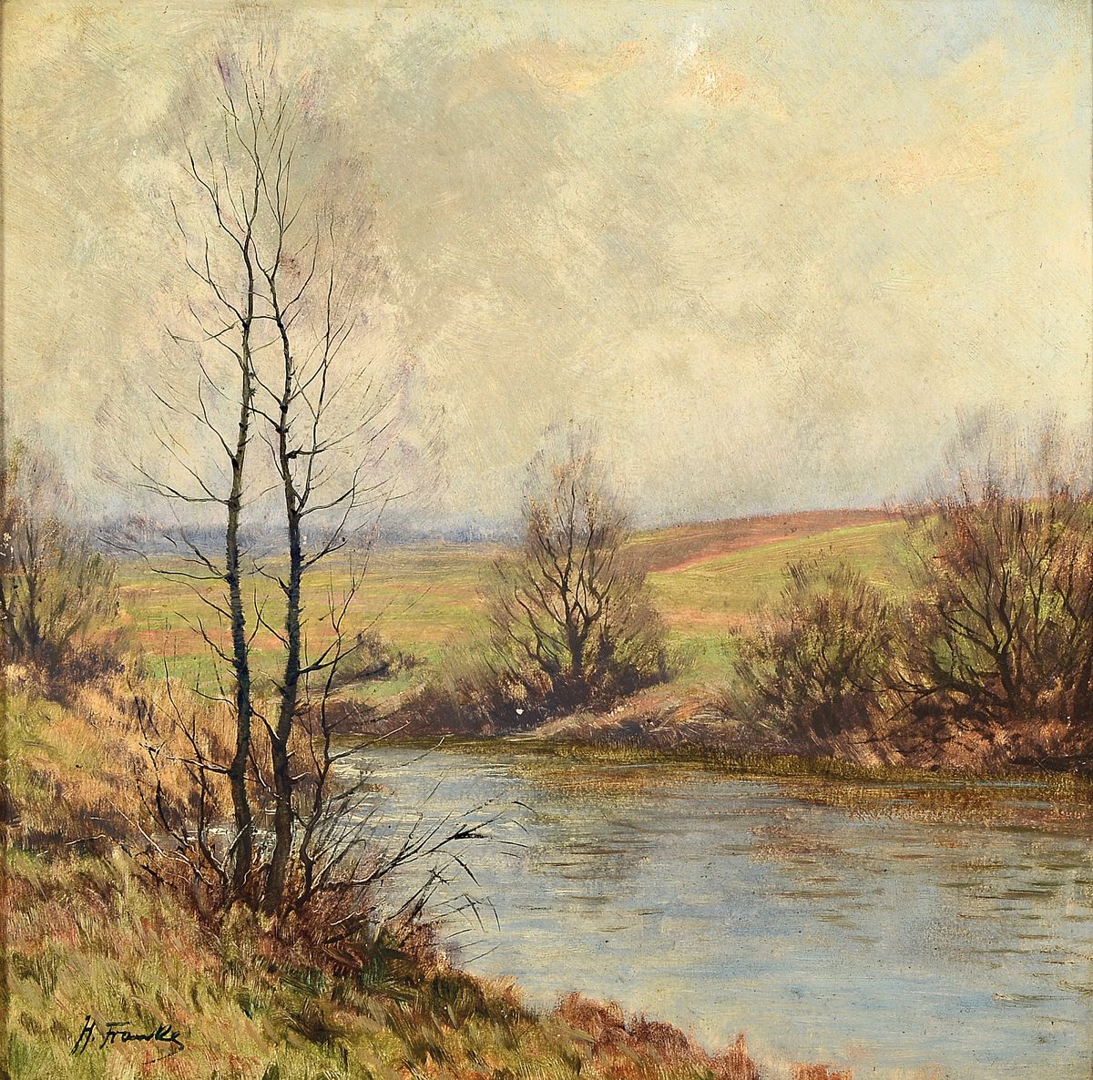 Hanny Franke, 1890 Koblenz - 1973 Frankfurt/Main, Studium am Städelschen Institut, Winterlandschaft, wohl Umkreis Alte Nidda, links unten signiert, ...
