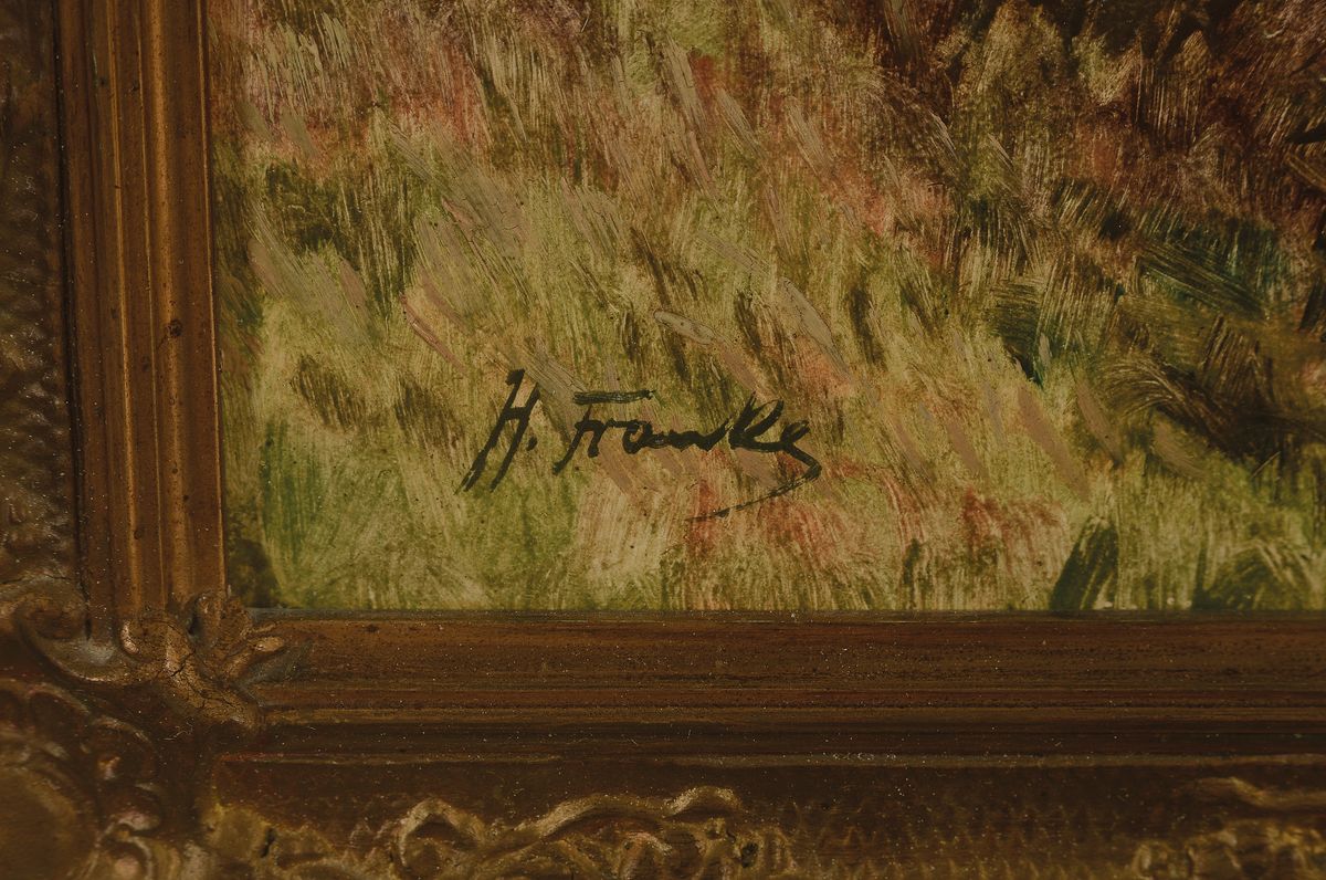 Detail a: Hanny Franke, 1890 Koblenz - 1973 Frankfurt/Main, Studium am Städelschen Institut, Winterlandschaft, wohl Umkreis Alte Nidda, links unten signiert, ...