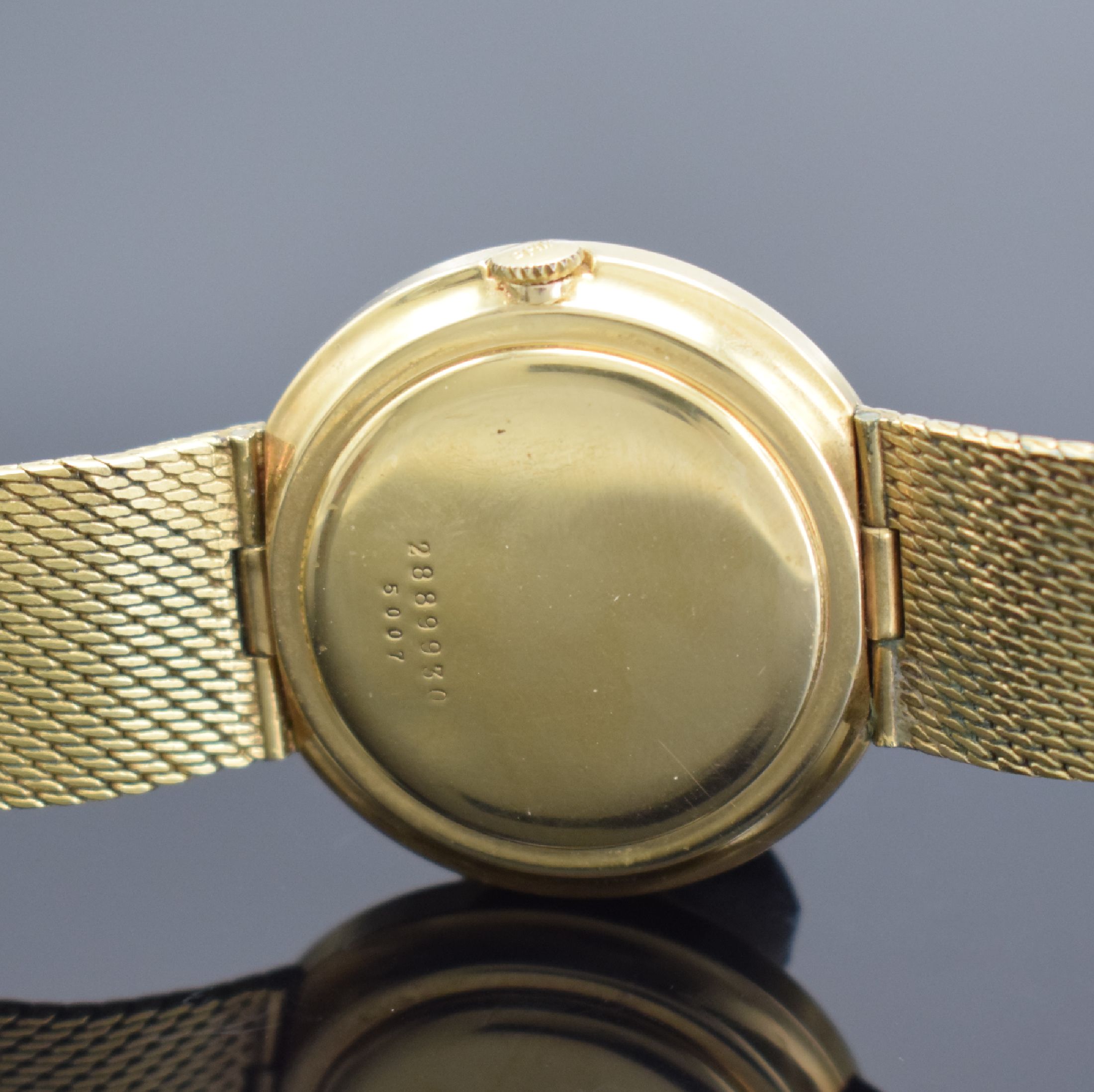 Detail d: MIDO Ocean Star Powerwind vergoldete Armbanduhr, Schweiz um 1970, Automatik, 40- Micron-Monocoque Geh., integr. Milanaiseband, silb. Zifferbl., ...