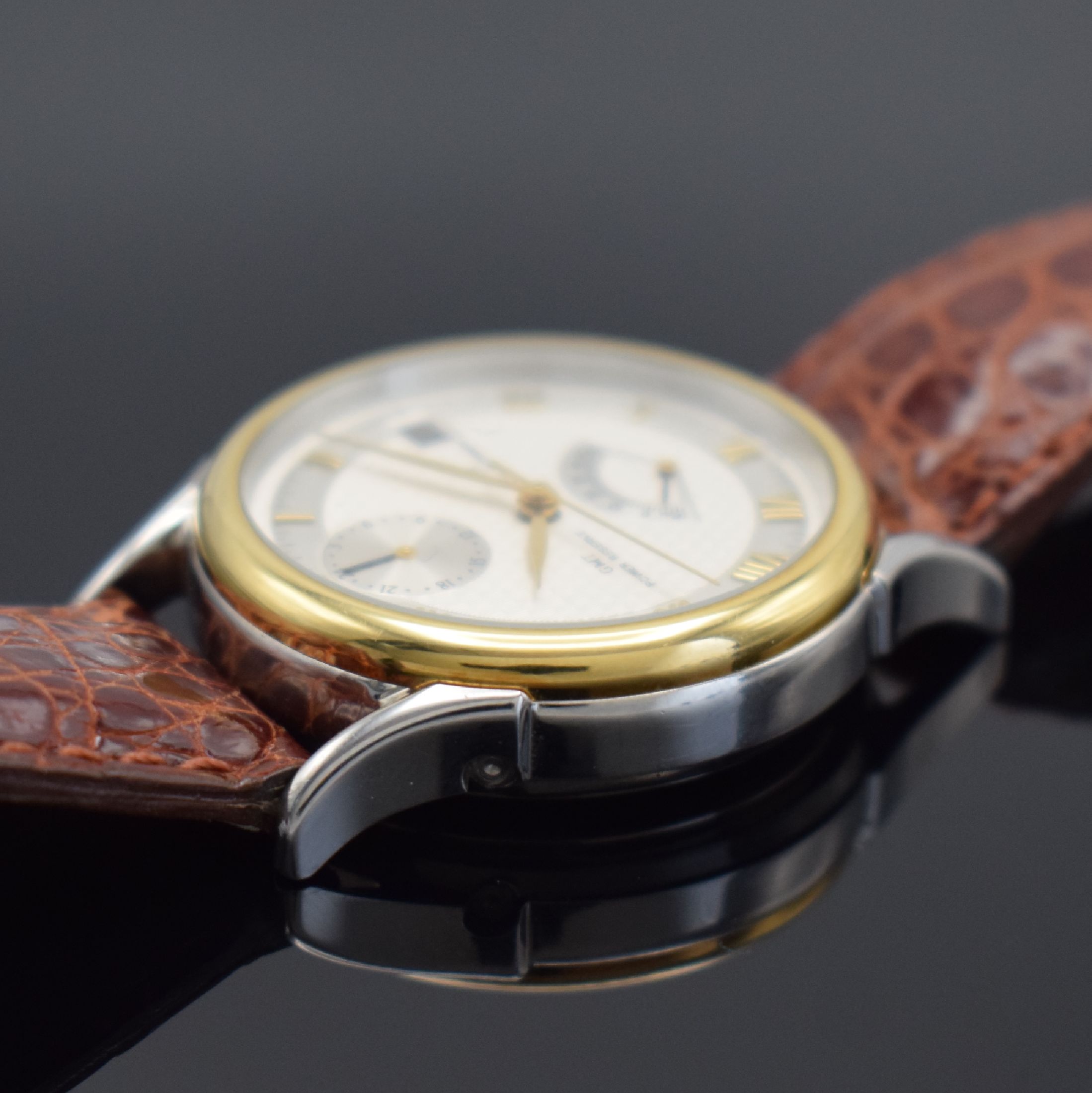Detail c: REVUE THOMMEN GMT Power Reserve Armbanduhr in Stahl/GG 750/000, Schweiz lt. orig. Papier verk. 2001, Automatik, beids. vergl. Geh., Korrekturdrücker ...