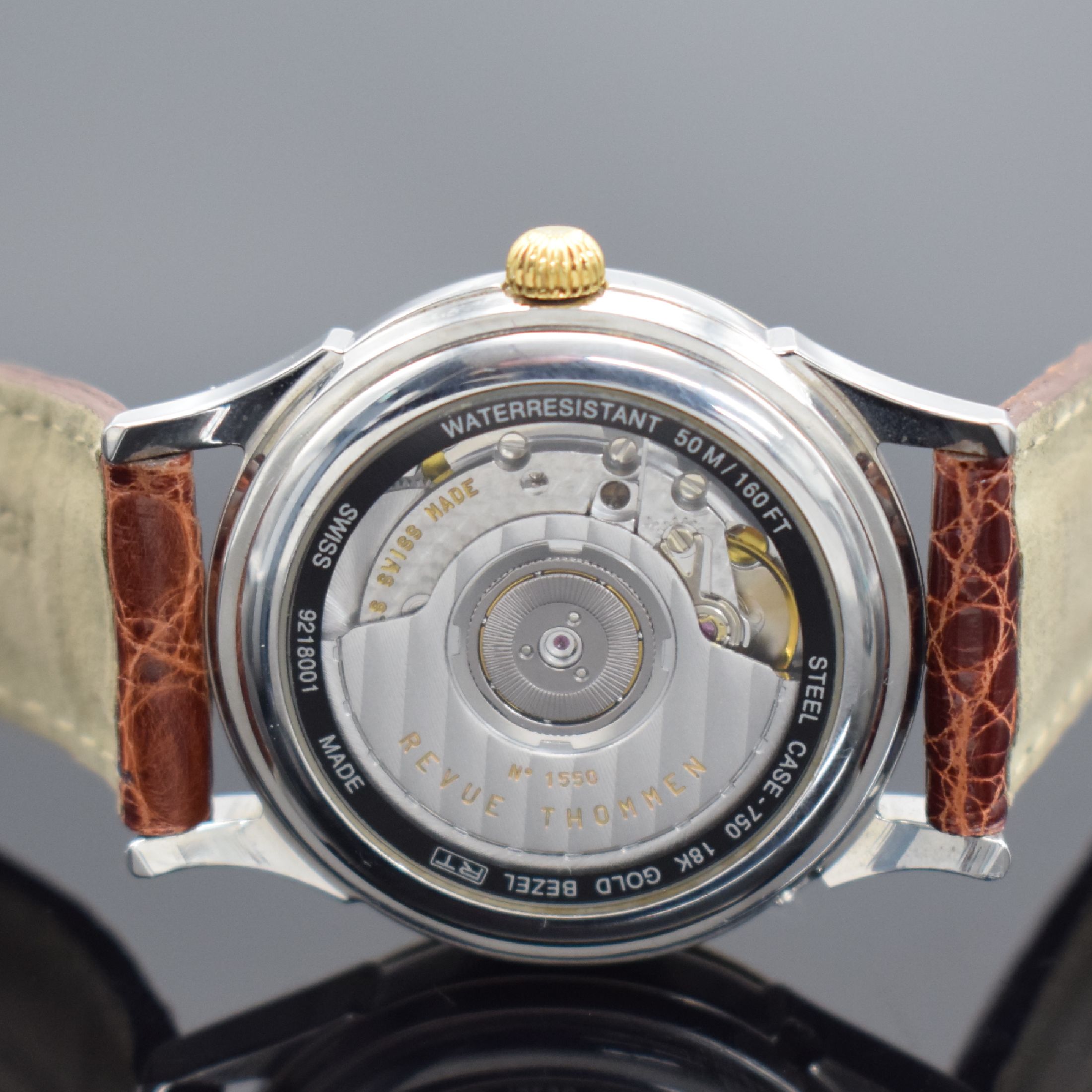 Detail d: REVUE THOMMEN GMT Power Reserve Armbanduhr in Stahl/GG 750/000, Schweiz lt. orig. Papier verk. 2001, Automatik, beids. vergl. Geh., Korrekturdrücker ...