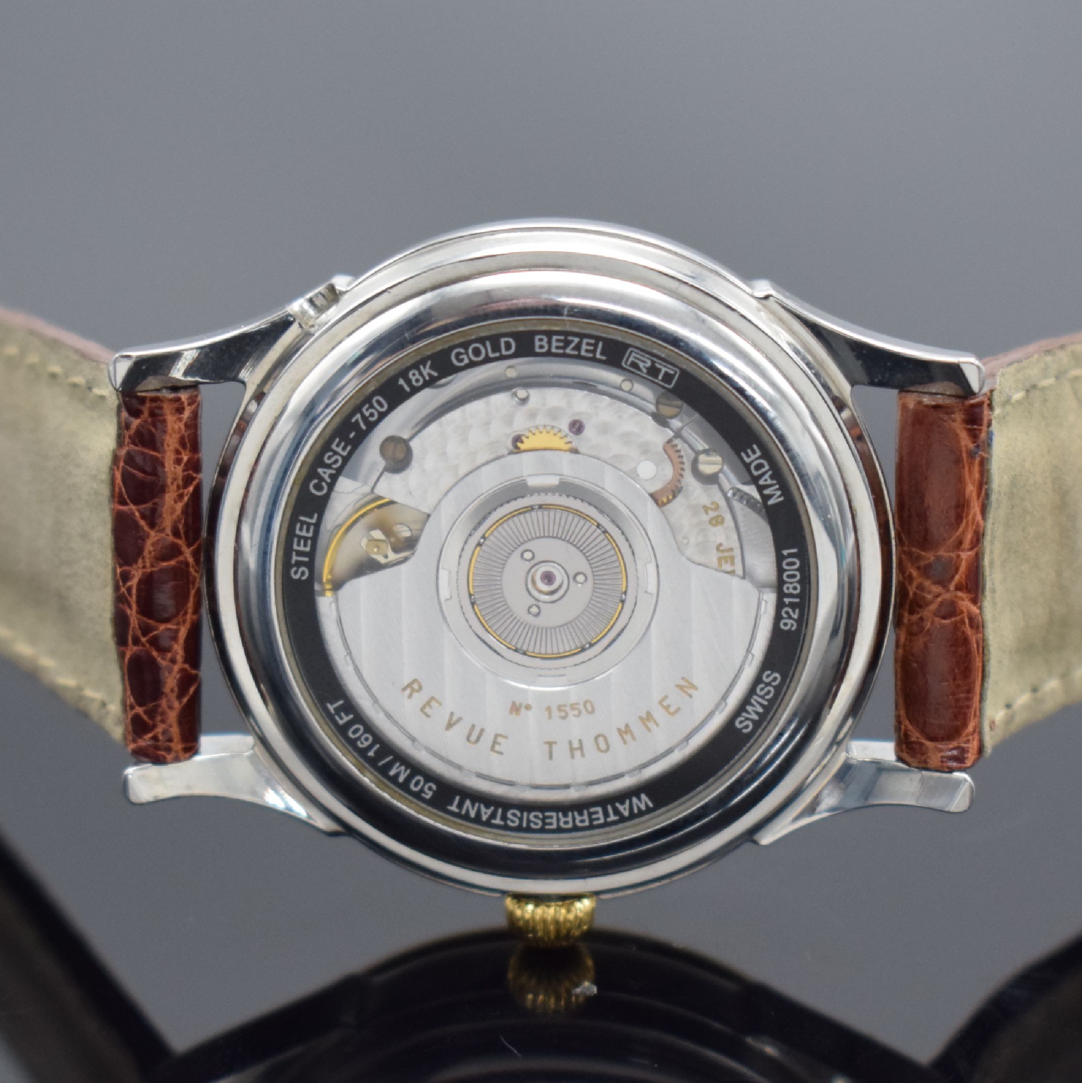 Detail e: REVUE THOMMEN GMT Power Reserve Armbanduhr in Stahl/GG 750/000, Schweiz lt. orig. Papier verk. 2001, Automatik, beids. vergl. Geh., Korrekturdrücker ...
