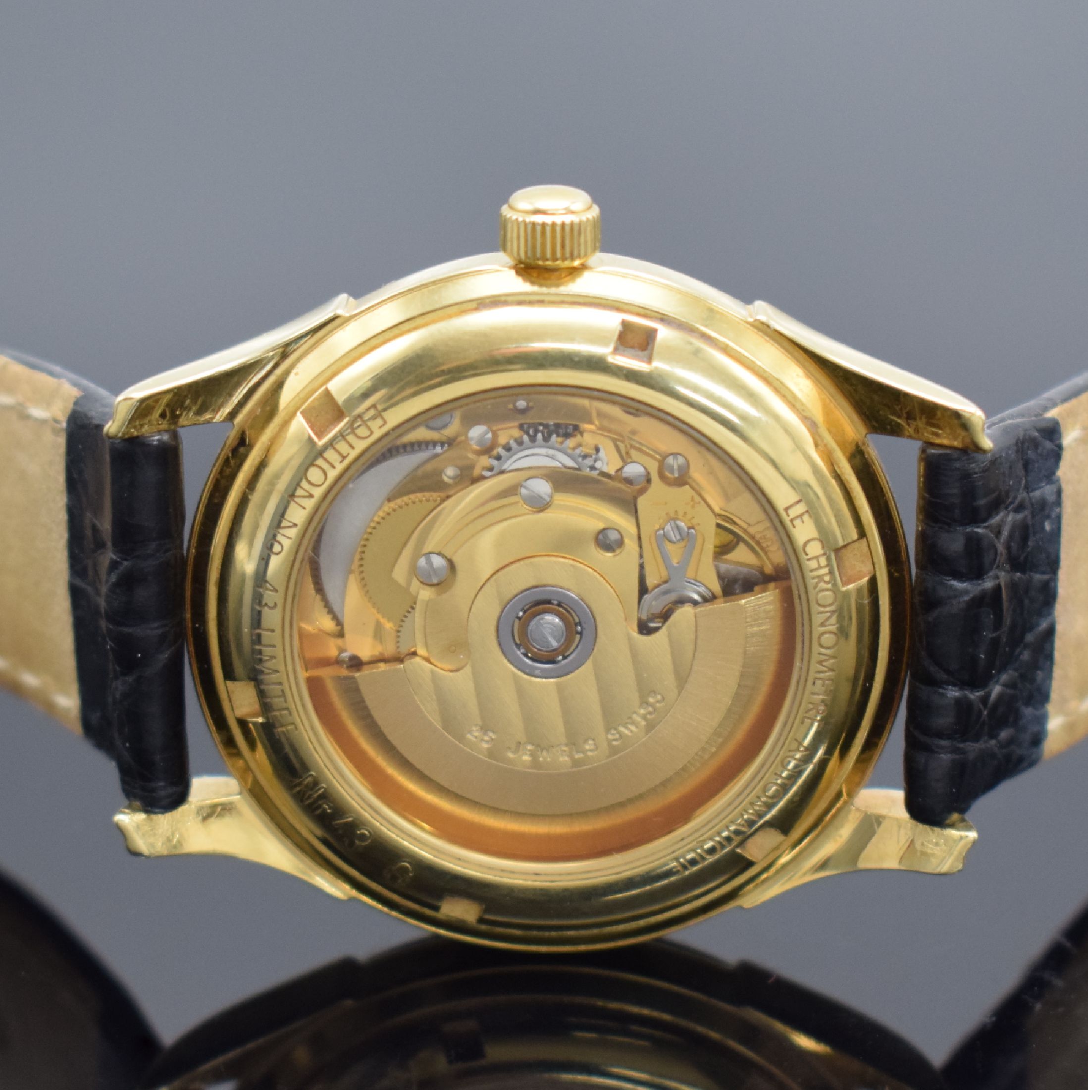 Detail c: COMOR Chronometre limitierte Herrenarmbanduhr in GG 750/000, Schweiz lt. orig. Papier verk. 1997, Automatik, beids. vergl. Geh., Boden verschr., ...