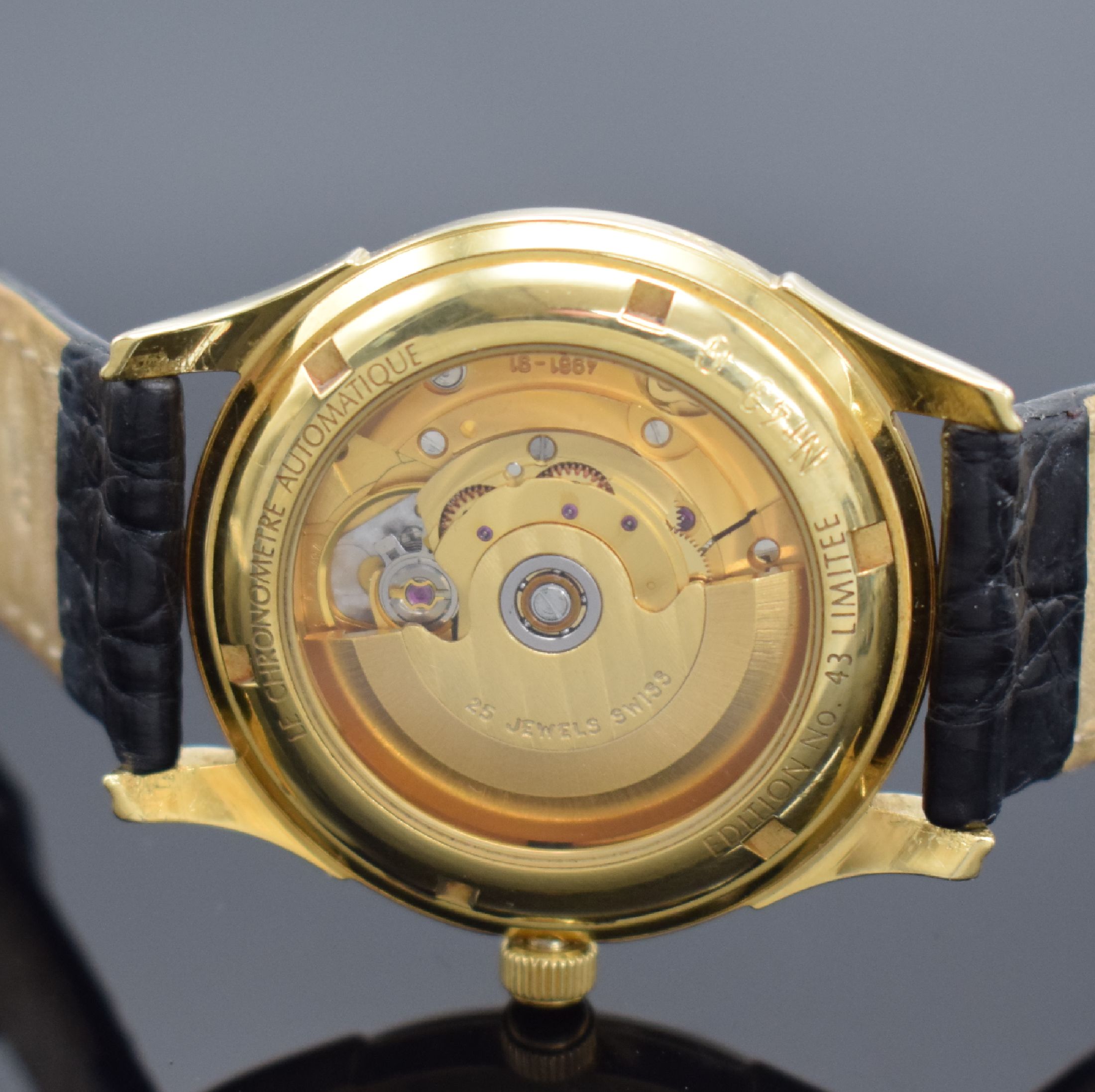 Detail d: COMOR Chronometre limitierte Herrenarmbanduhr in GG 750/000, Schweiz lt. orig. Papier verk. 1997, Automatik, beids. vergl. Geh., Boden verschr., ...