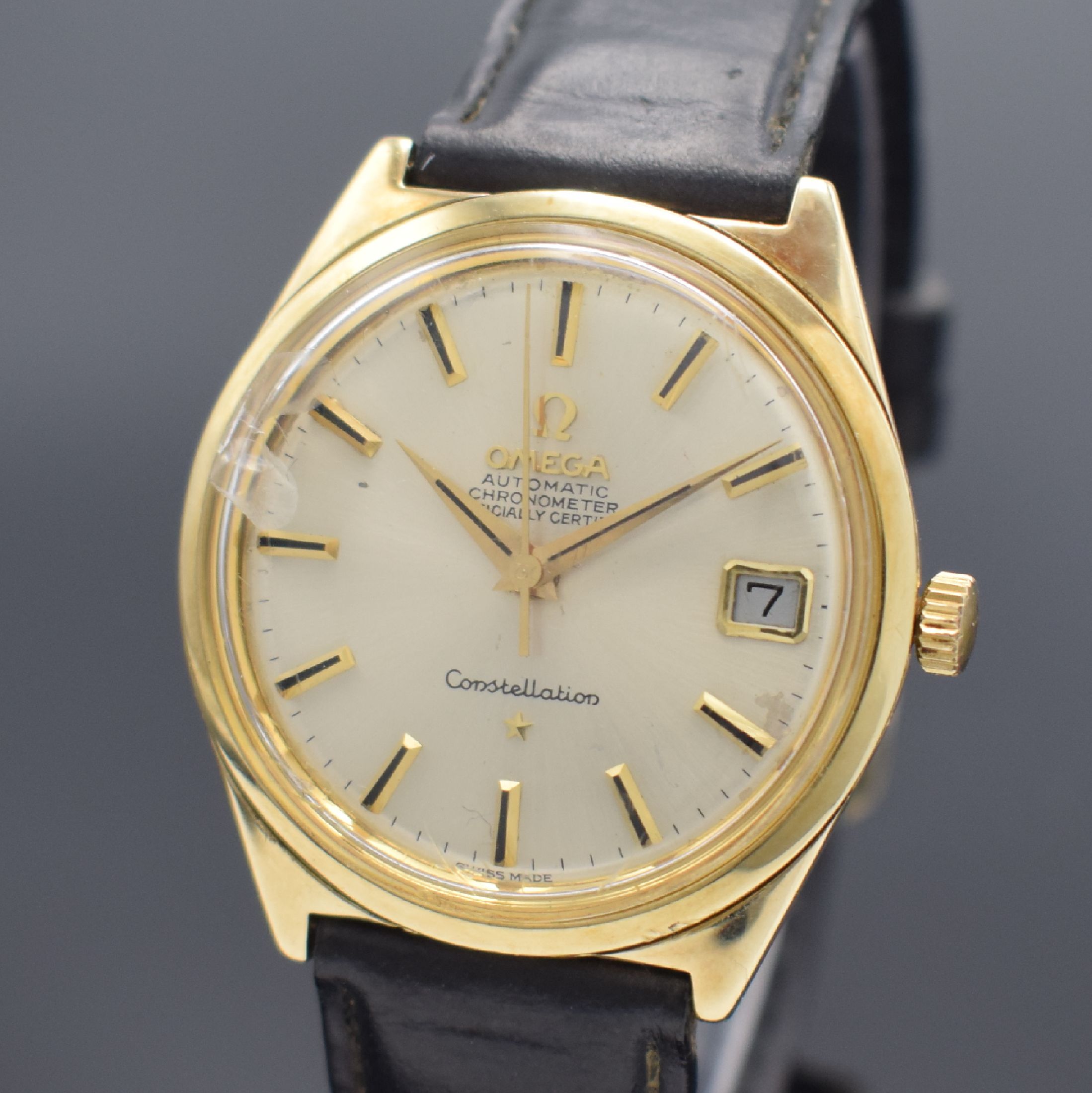 Detail a: OMEGA Constellation Referenz 168015 Armbanduhrin GG 585/000, Schweiz um 1968, Automatik, Monocoque-Geh. m. Sternwarten-Symbol auf d. Boden, orig. ...