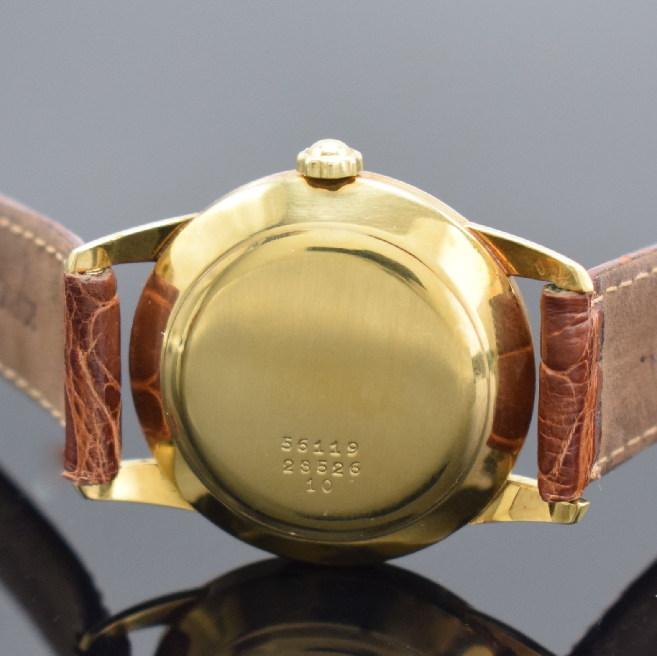 Detail c: CERTINA Herrenarmbanduhr in GG 750/000 mit original Papier & Rechnung, Schweiz verk. 1955, Automatik, gedr. Geh., silb. Zifferbl. m. gold. Indizes ...