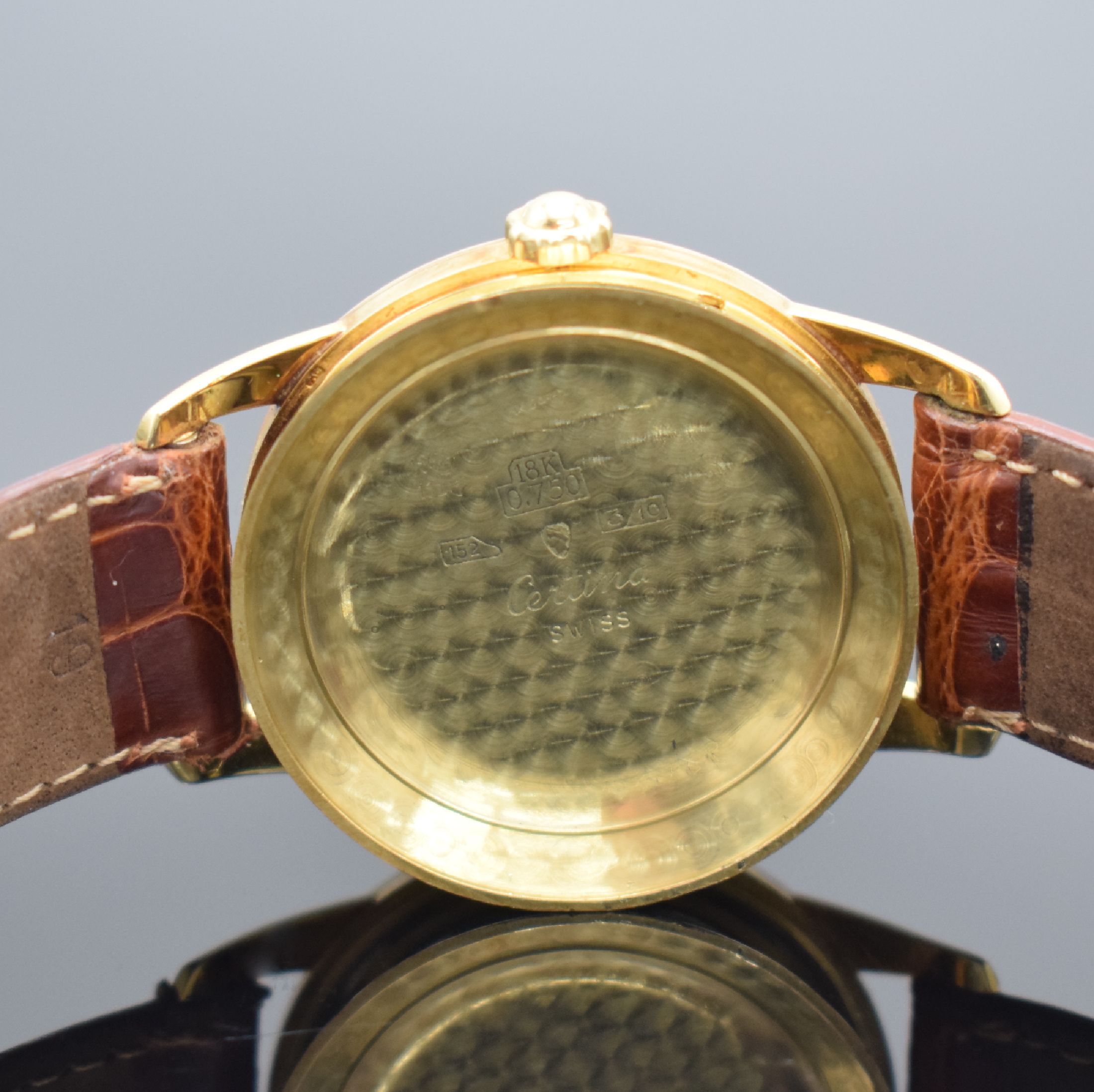 Detail g: CERTINA Herrenarmbanduhr in GG 750/000 mit original Papier & Rechnung, Schweiz verk. 1955, Automatik, gedr. Geh., silb. Zifferbl. m. gold. Indizes ...