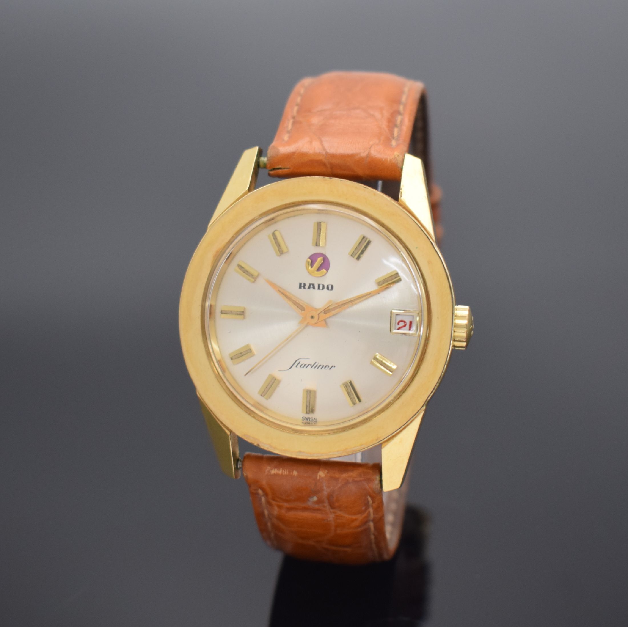 Detail a: RADO 2 vergoldete Armbanduhren, Schweiz um 1960/1975, Automatik, 1. Starliner, Stahlboden m. Bajonette-Verschluß, silb. Zifferbl., Datum b. 3, vern. ...