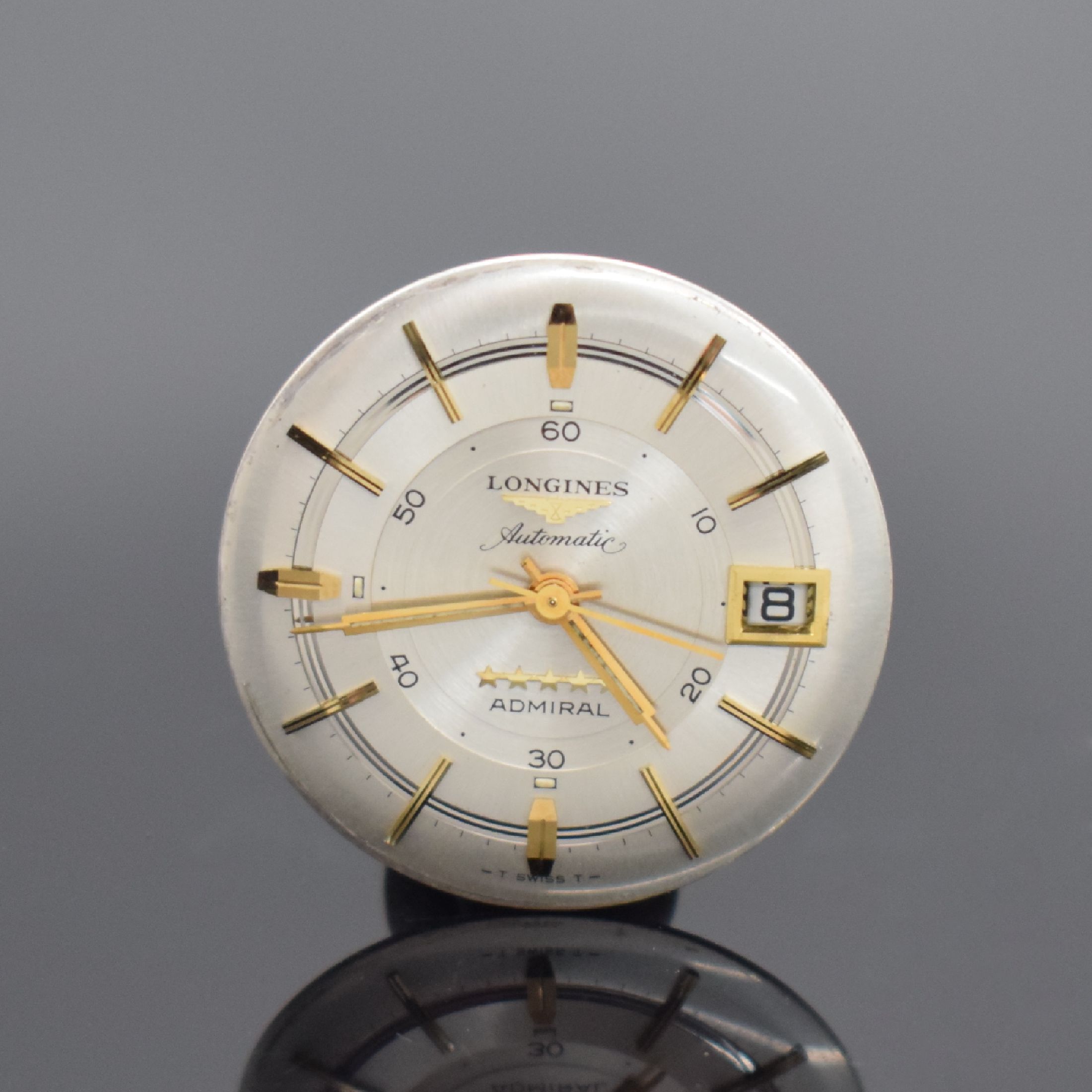 Detail d: LONGINES Admiral Armbanduhr in 10 k Gold filled, Schweiz / USA um 1965, Automatik, Monocoque-Geh., ausgefallenes silb. Duoton- Zifferbl., aufges. ...