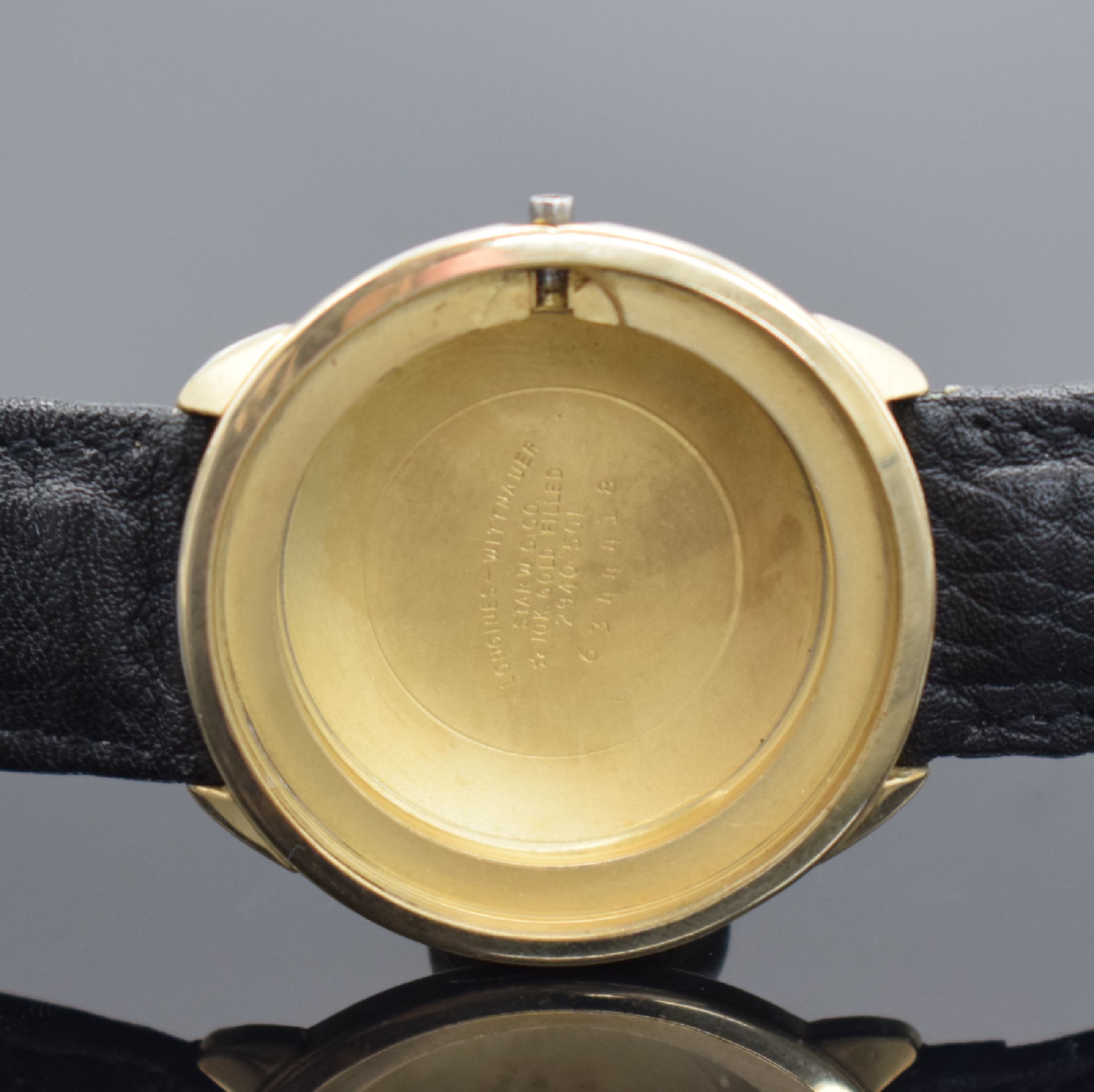 Detail g: LONGINES Admiral Armbanduhr in 10 k Gold filled, Schweiz / USA um 1965, Automatik, Monocoque-Geh., ausgefallenes silb. Duoton- Zifferbl., aufges. ...