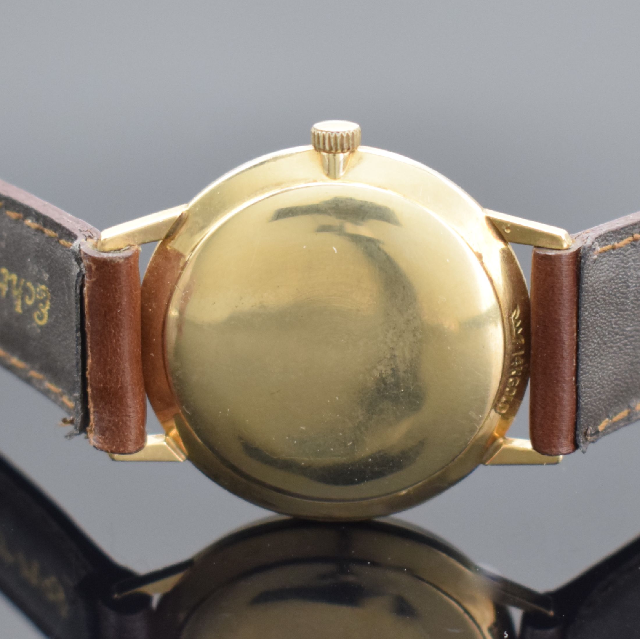 Detail c: ELGIN Selfwinding Armbanduhr in GG 585/000, Schweiz / USA um 1960, Automatik, Monocoque- Geh., silb. schraffiertes Zifferbl., gold. Indizes & Zeiger, ...