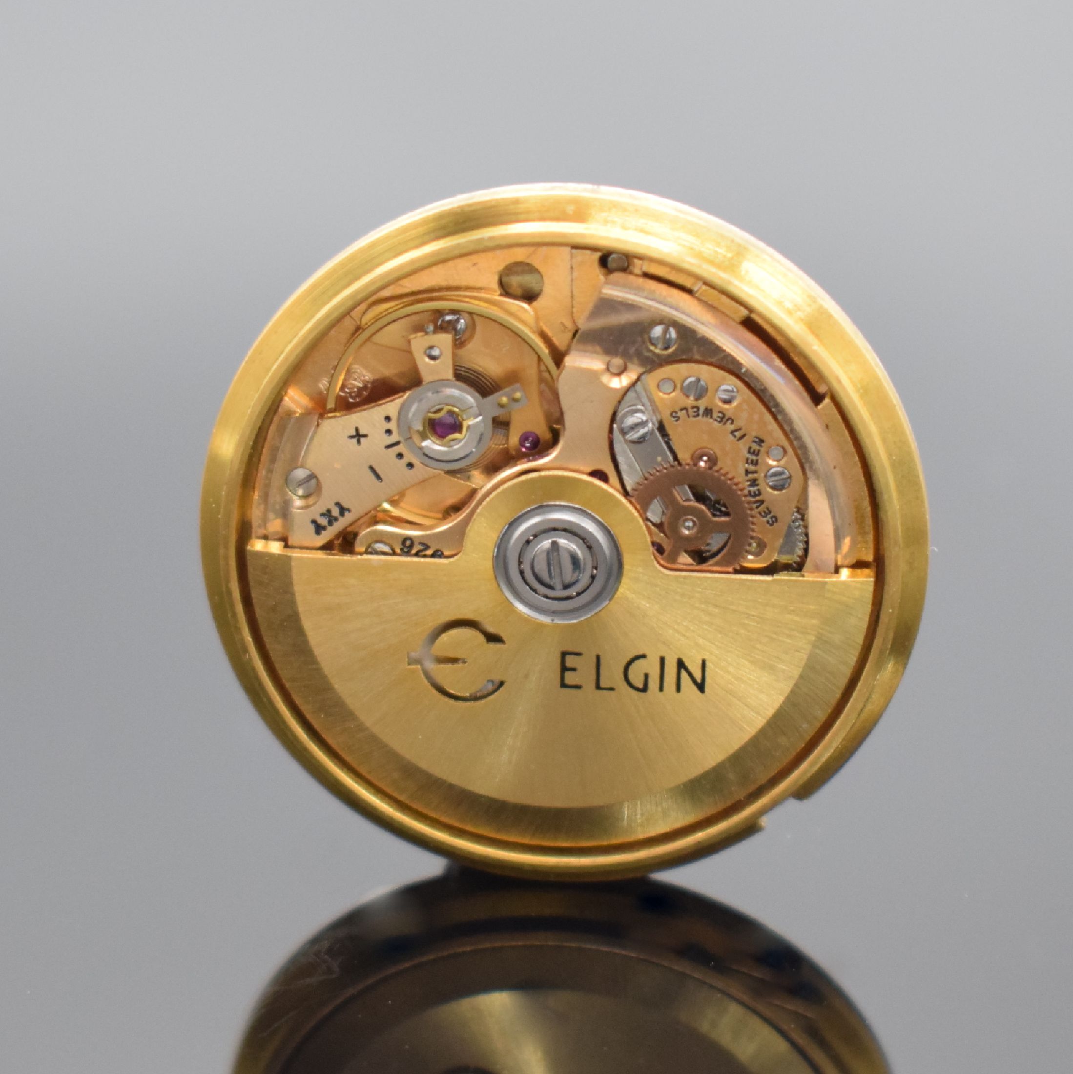 Detail e: ELGIN Selfwinding Armbanduhr in GG 585/000, Schweiz / USA um 1960, Automatik, Monocoque- Geh., silb. schraffiertes Zifferbl., gold. Indizes & Zeiger, ...