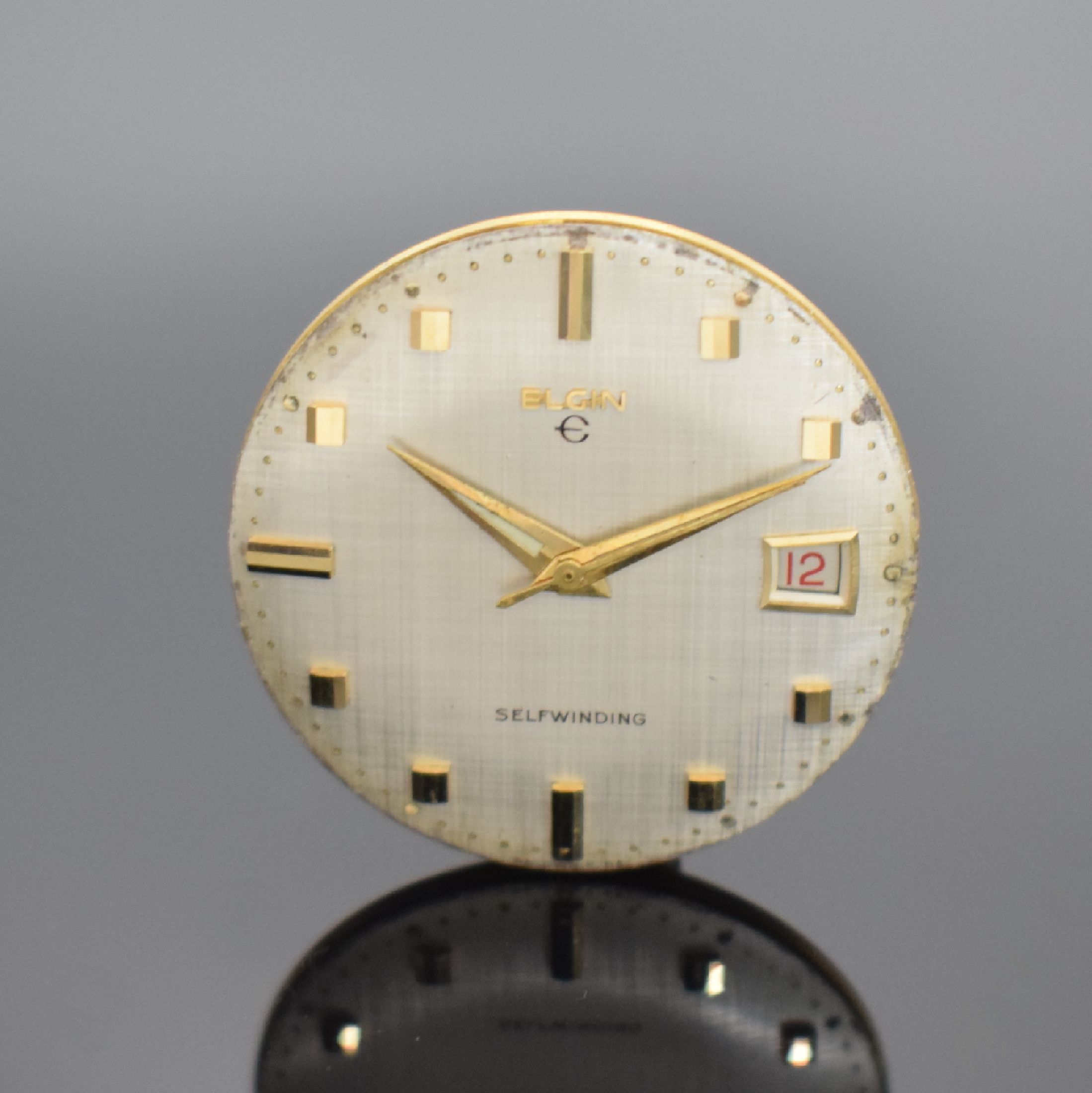 Detail f: ELGIN Selfwinding Armbanduhr in GG 585/000, Schweiz / USA um 1960, Automatik, Monocoque- Geh., silb. schraffiertes Zifferbl., gold. Indizes & Zeiger, ...