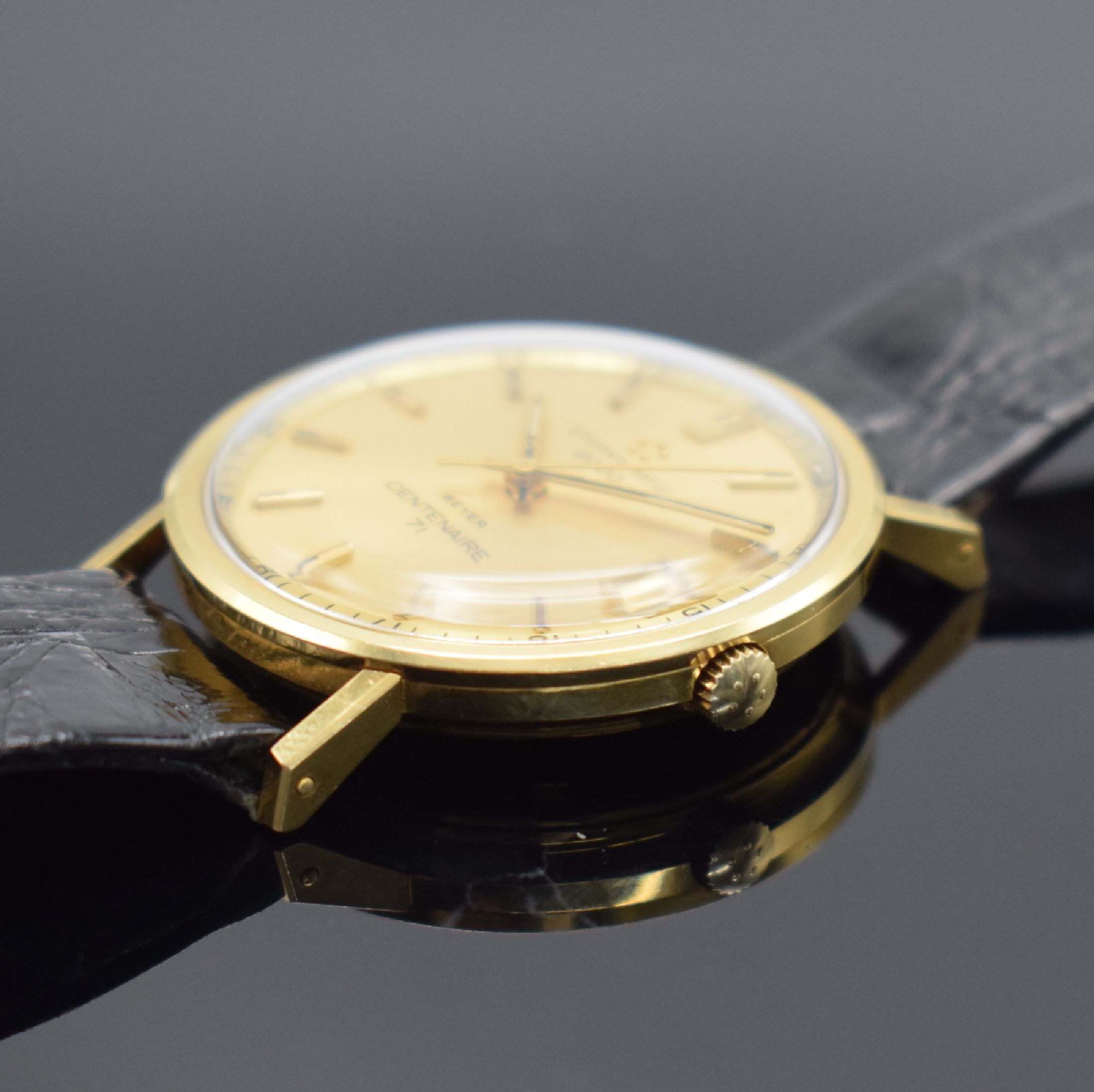 Detail c: ETERNA-MATIC 2000 Centenaire 71 Armbanduhr in GG 750/000, Schweiz um 1971, Automatik, unpoliertes Geh. Ref. 706 IVT, Boden verschr., orig. Band m. ...