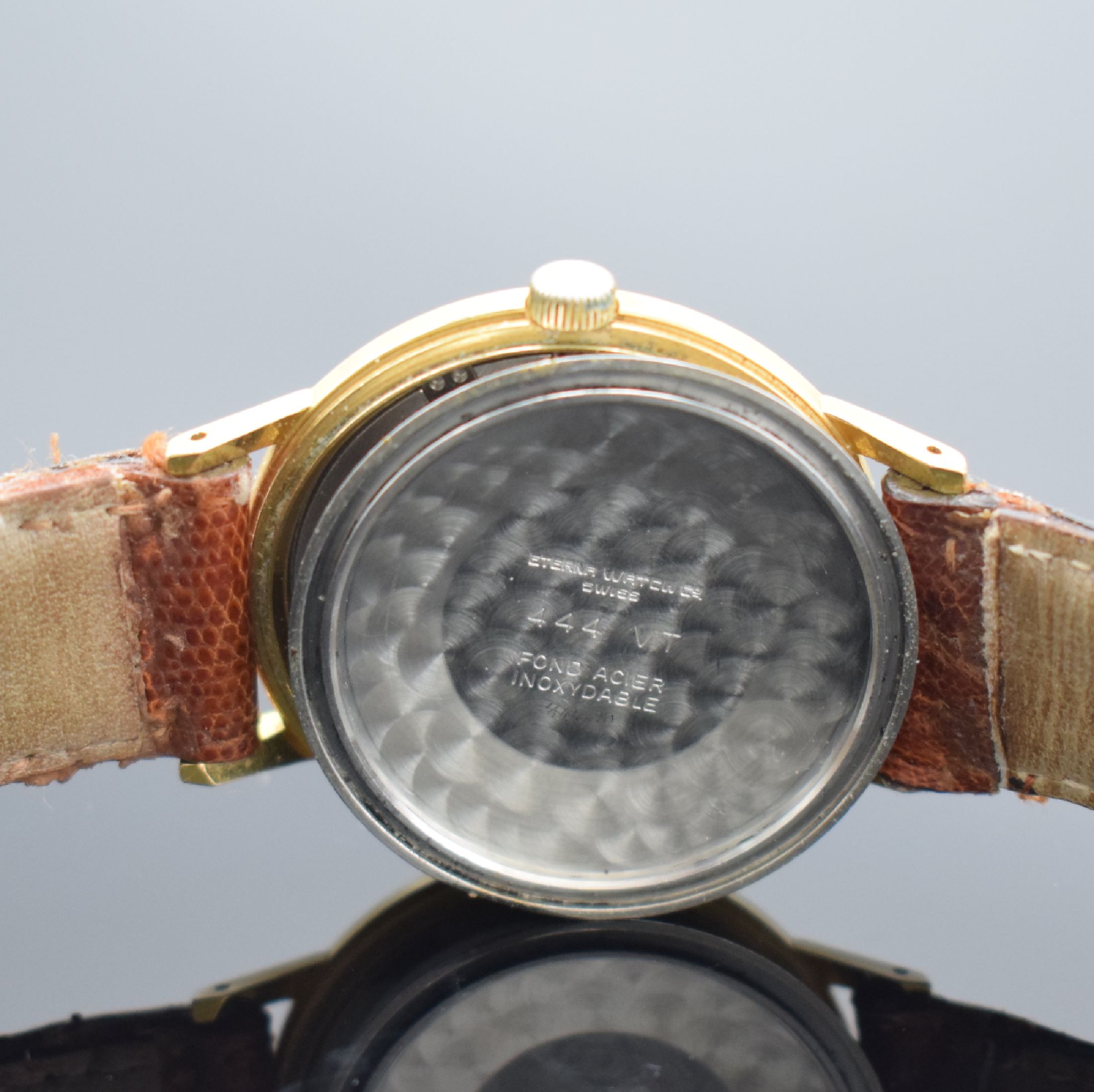Detail g: ETERNA-MATIC 2 Herrenarmbanduhren, Schweiz um 1970, Automatik, 1. Ref. 346T, verschr. Stahlgeh. m. Goldhaube, silb. Zifferbl., gold. Indizes & ...