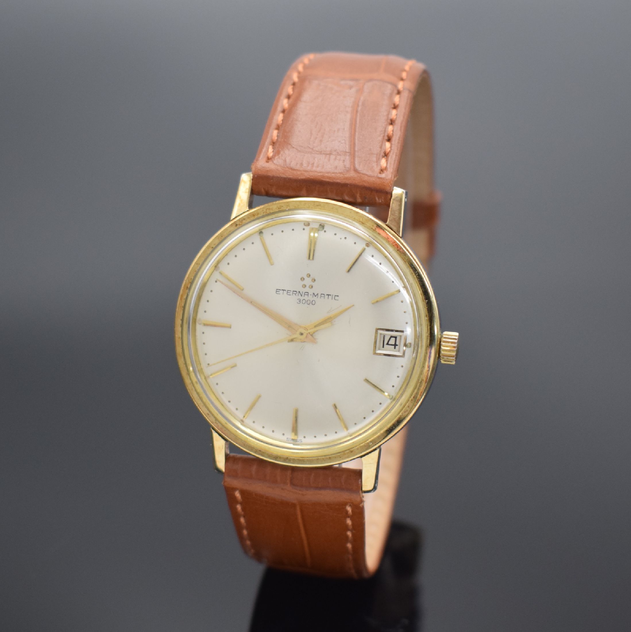 Detail h: ETERNA-MATIC 2 Herrenarmbanduhren, Schweiz um 1970, Automatik, 1. Ref. 346T, verschr. Stahlgeh. m. Goldhaube, silb. Zifferbl., gold. Indizes & ...