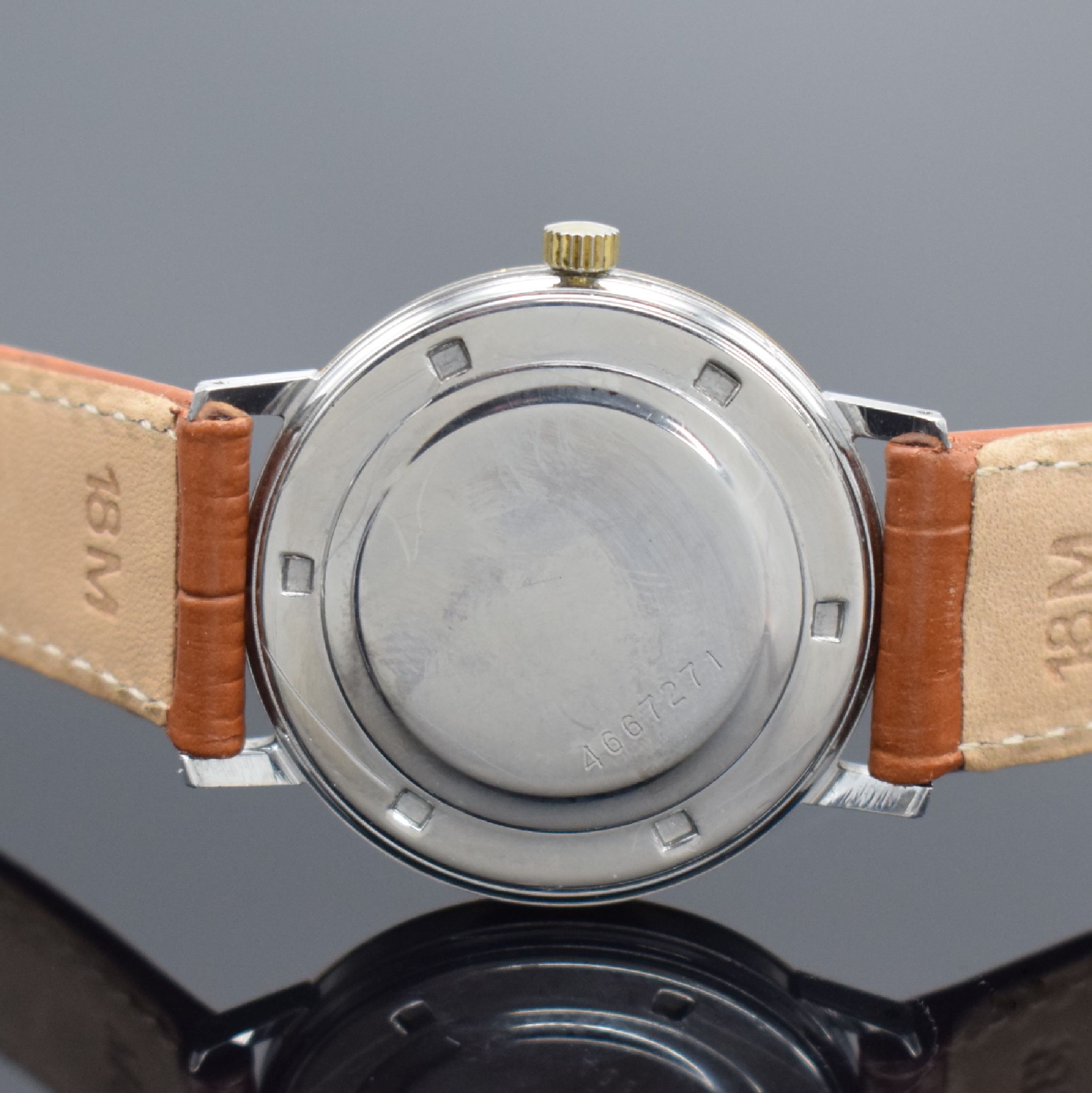 Detail j: ETERNA-MATIC 2 Herrenarmbanduhren, Schweiz um 1970, Automatik, 1. Ref. 346T, verschr. Stahlgeh. m. Goldhaube, silb. Zifferbl., gold. Indizes & ...
