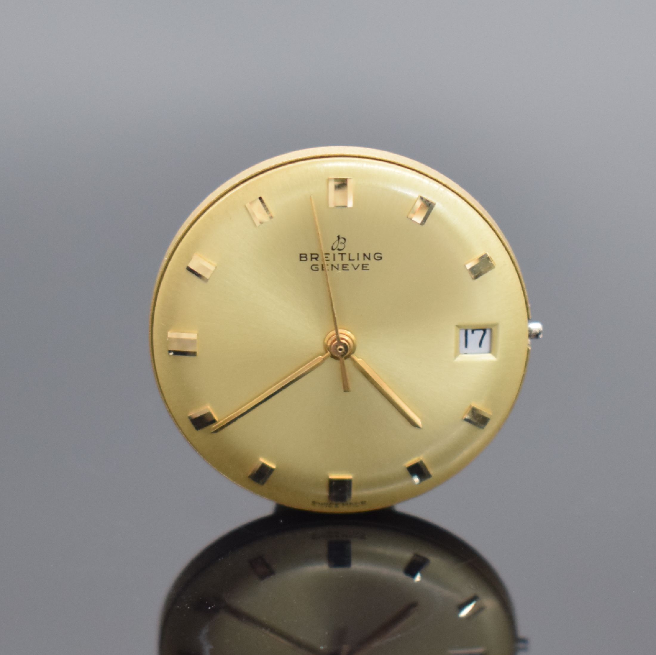 Detail d: BREITLING Referenz 2614 Herrenarmbanduhr in GG 750/000, Schweiz um 1965, Automatik, Monocoque-Geh., rückseitig sign., gold. Zifferbl., gold. Indizes ...