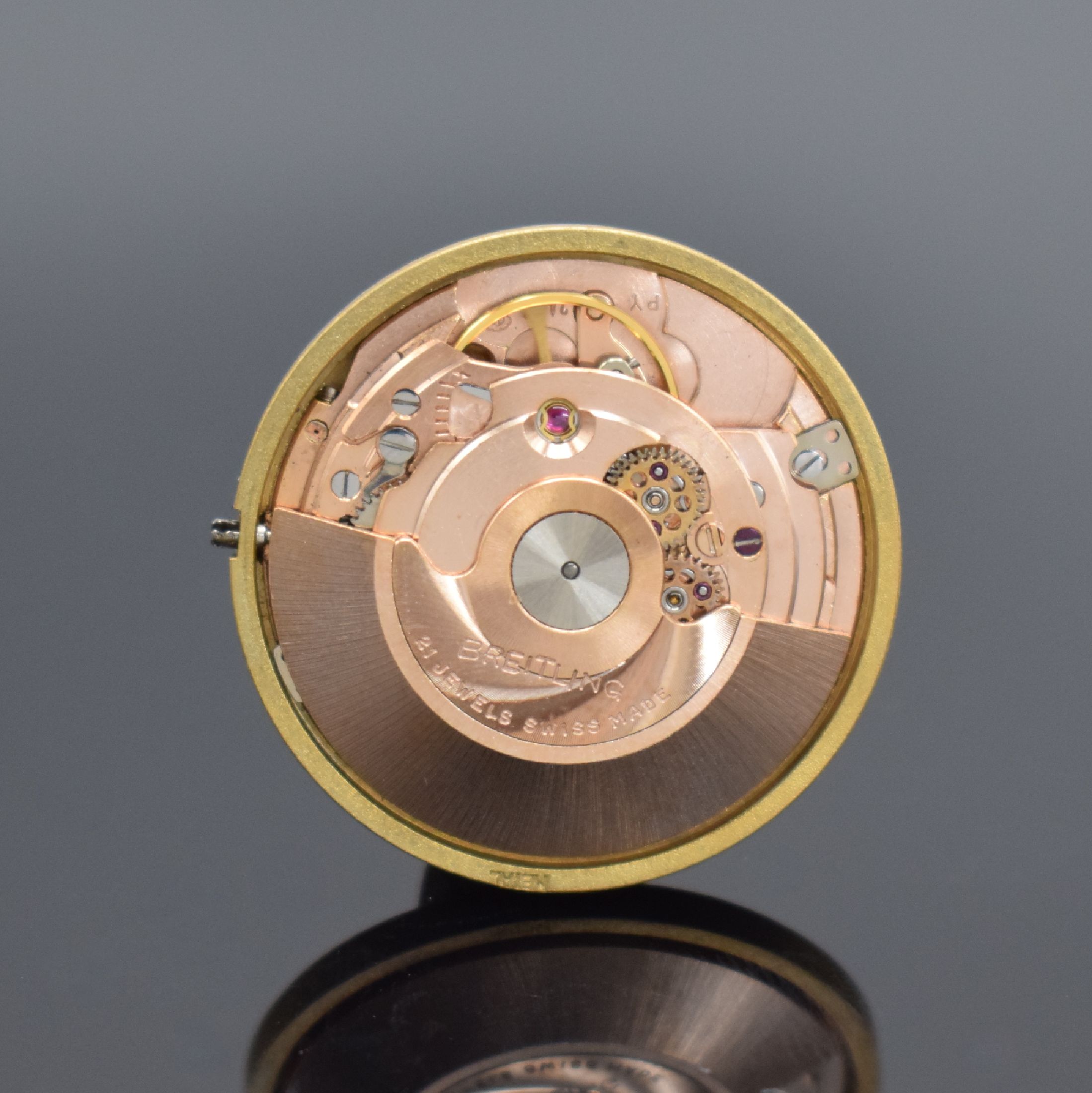 Detail f: BREITLING Referenz 2614 Herrenarmbanduhr in GG 750/000, Schweiz um 1965, Automatik, Monocoque-Geh., rückseitig sign., gold. Zifferbl., gold. Indizes ...
