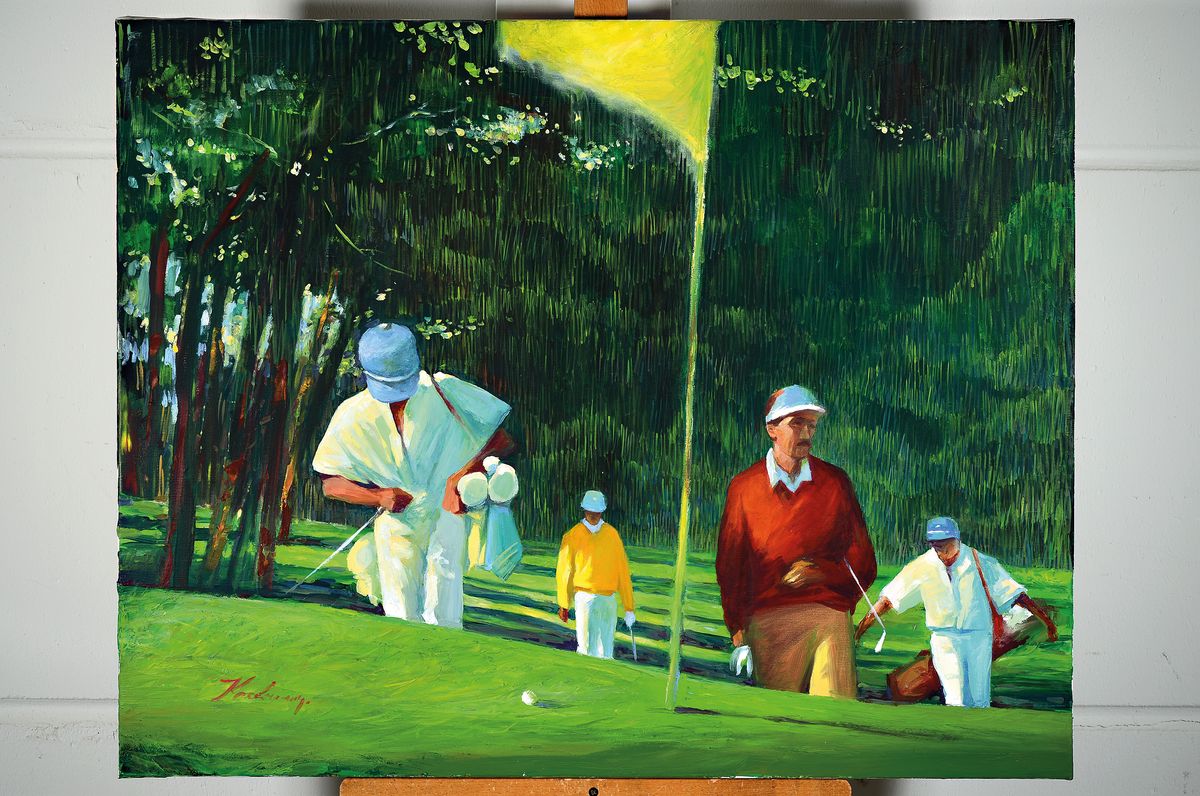 Detail k: Vladimir N. Kravchenko, Ukrainischer Künstler , hier: Golfspieler, Öl/Lwd, signiert li. u., ca. 74 x 92 cm, rückseitig bez. Collection Störk