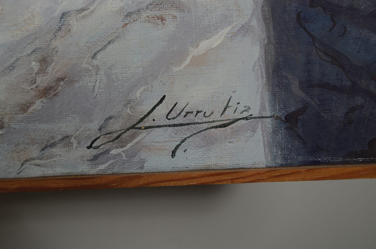 Detail c: Luis Urritia, spanischer zeitgenössischer Künstler, phantastischer Realismus, Öl/Lwd, signiert ca. 100 x 100 cm cm
