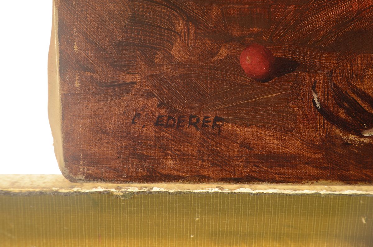 Detail a: Carl Ederer, 1875 Wien-1951 Düsseldorf, Stillleben mit Zinnkrug und Vögel, Öl/Lwd, links unten signiert, ca. 32x36.5cm