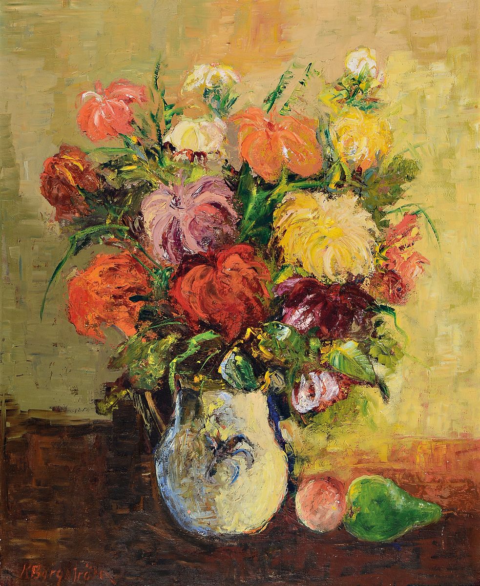 K. Borgström, Künstler*in des 20.Jh., Blumenstillleben, links unten signiert, Öl/Lwd, Rahmen, ca. 78x66 cm