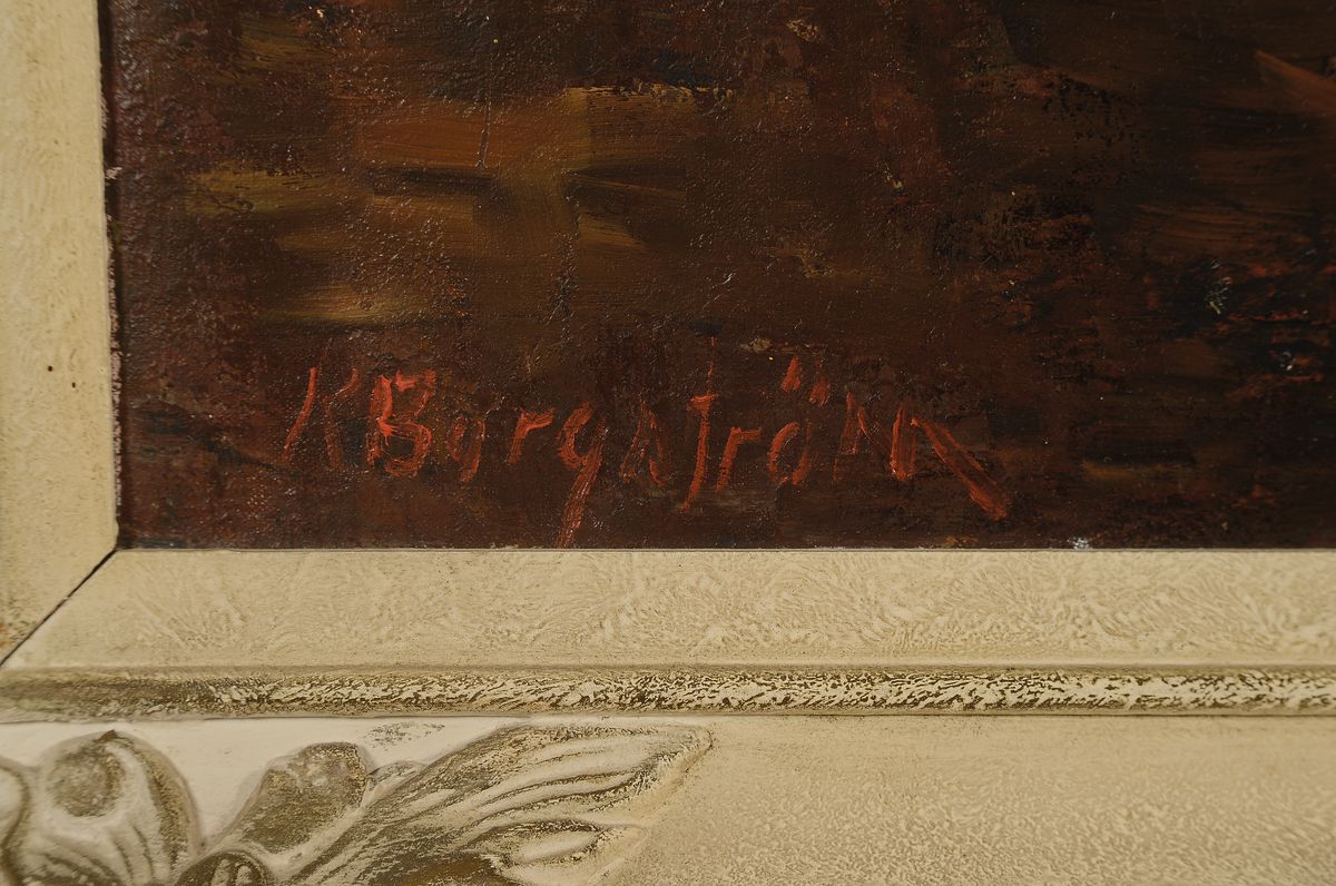Detail a: K. Borgström, Künstler*in des 20.Jh., Blumenstillleben, links unten signiert, Öl/Lwd, Rahmen, ca. 78x66 cm