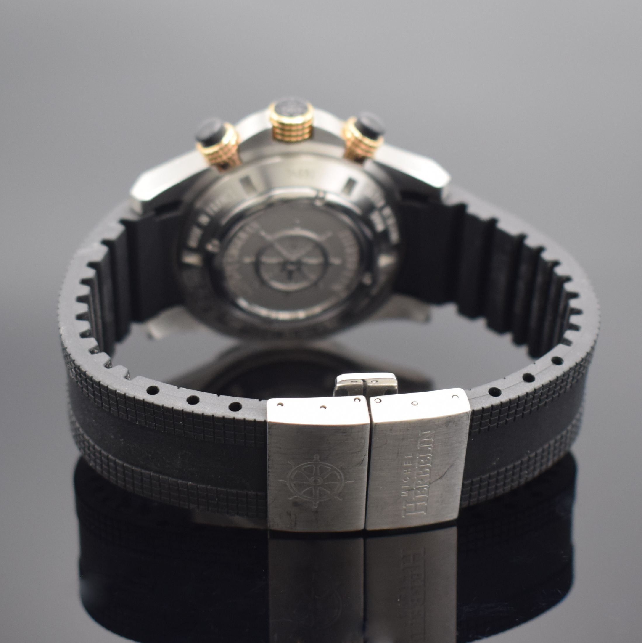 Detail b: MICHEL HERBELIN Armbandchronograph Newport Trophy Referenz 36690, Schweiz um 2015, z. T. verg. Edelstahlgeh. inkl. orig. Kautschukband m. dopp. ...