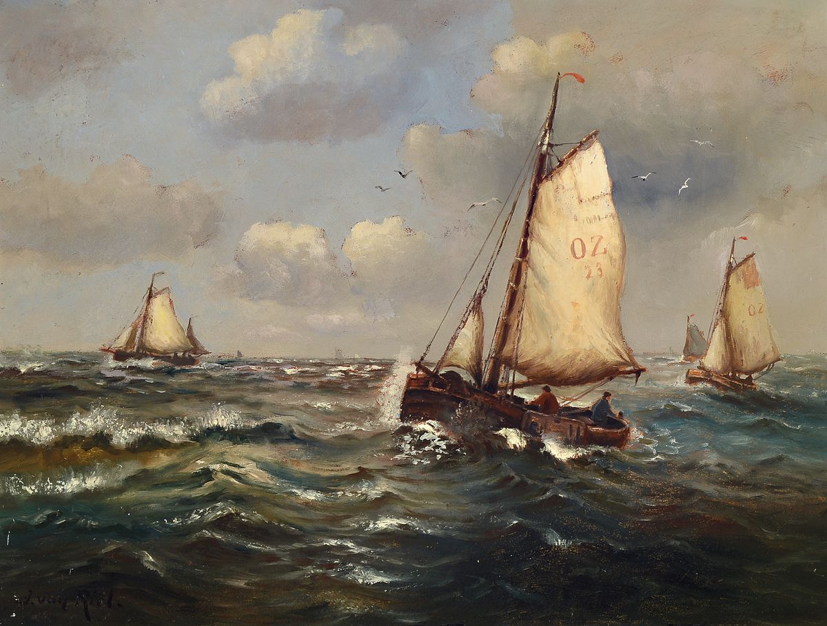 Jan van Riel, 1907-1988, Ausfahrt bei starker Dünung, rückseitig so betitelt, Öl/ Malkarton, links unten signiert, ca. 45x59cm, R. ca. 60x75cm